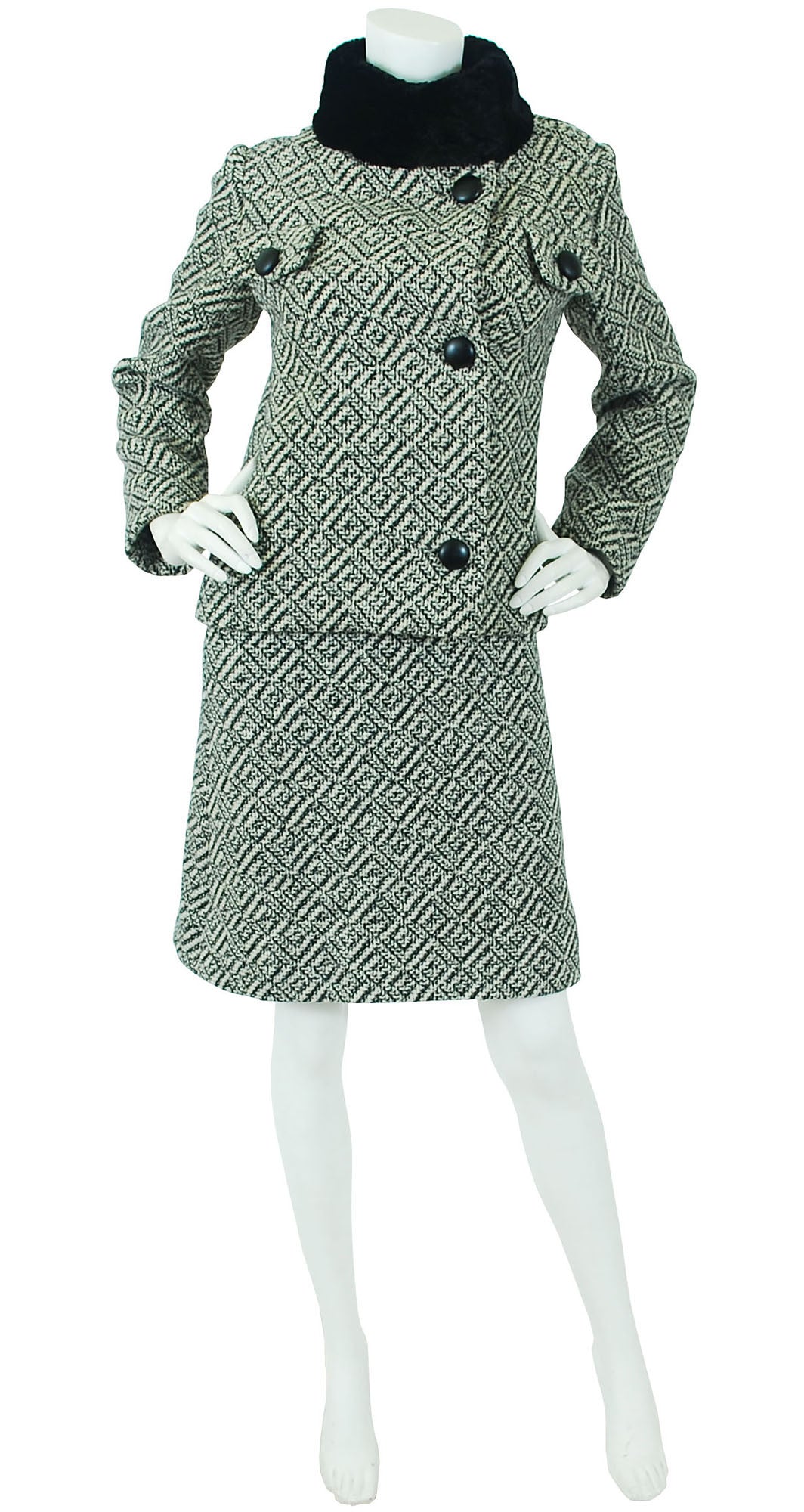 Demi Couture 1960's Fur Collar Wool Dress Suit