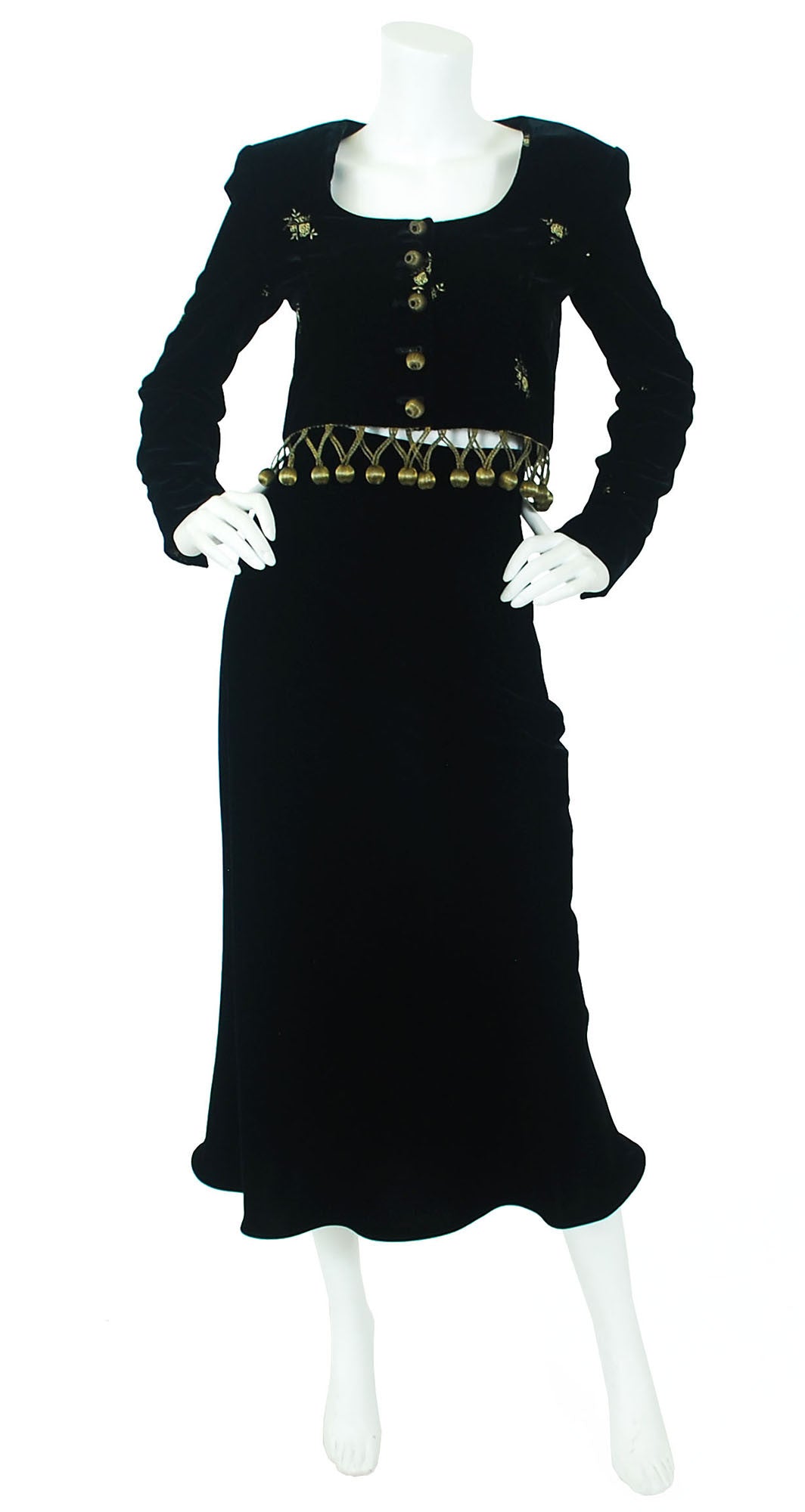 1989 F/W Gold Metallic Pom Pom Black Velvet Skirt Set