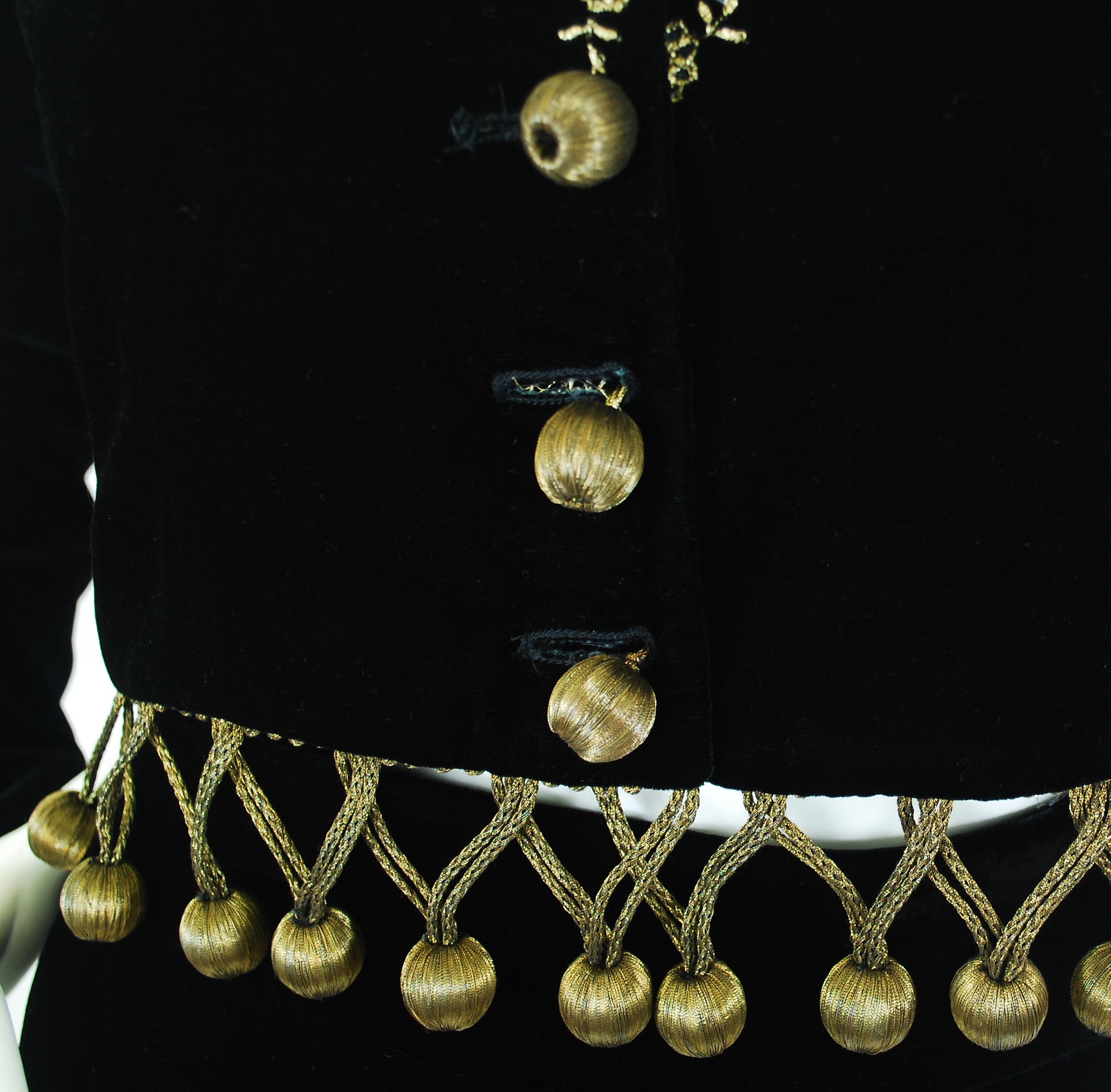 1989 F/W Gold Metallic Pom Pom Black Velvet Skirt Set