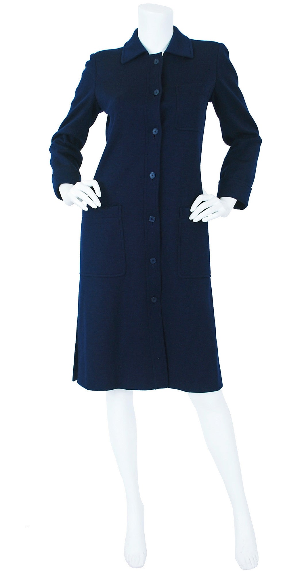 c.1970 Navy Blue Wool Jersey Coat