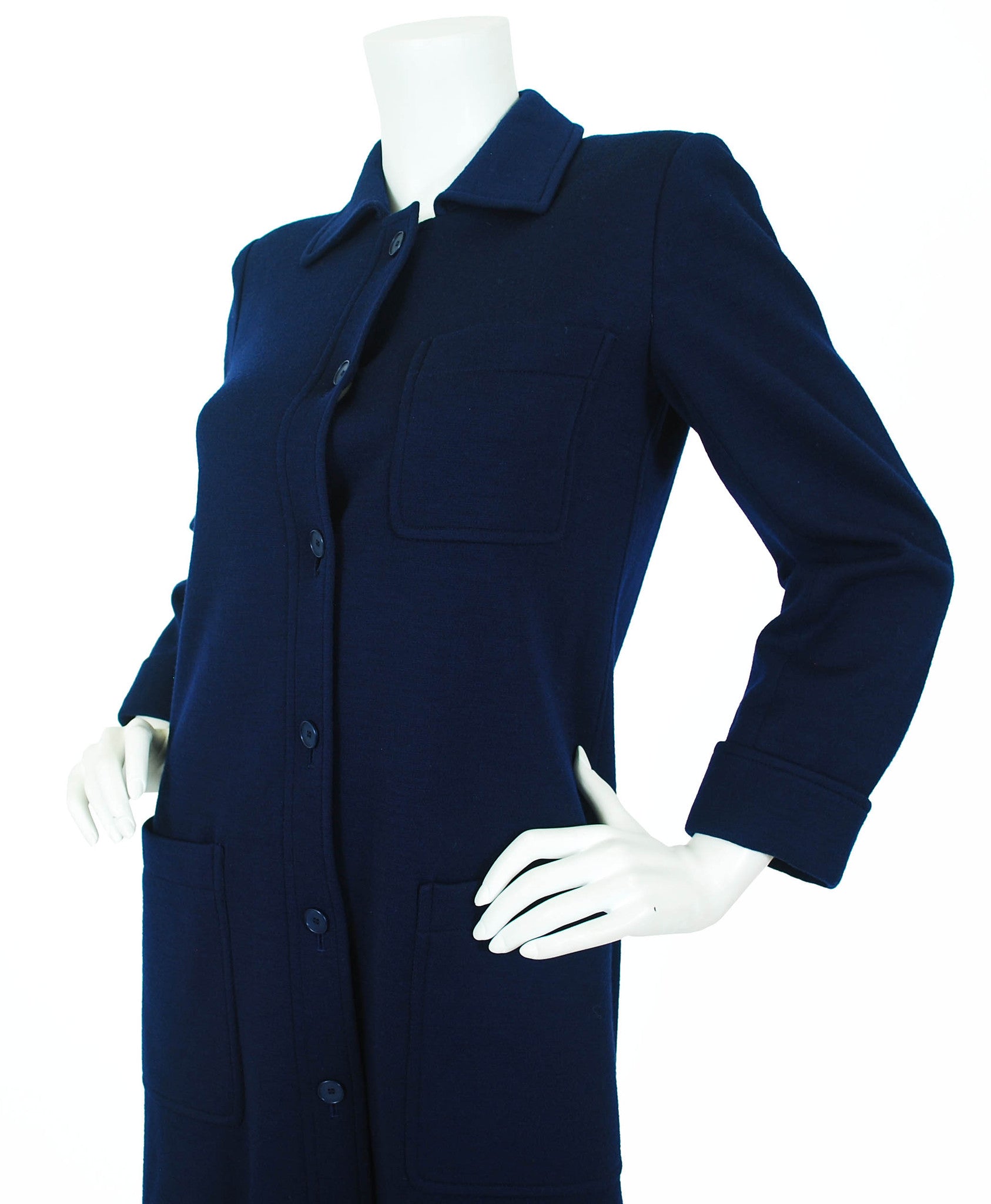 c.1970 Navy Blue Wool Jersey Coat