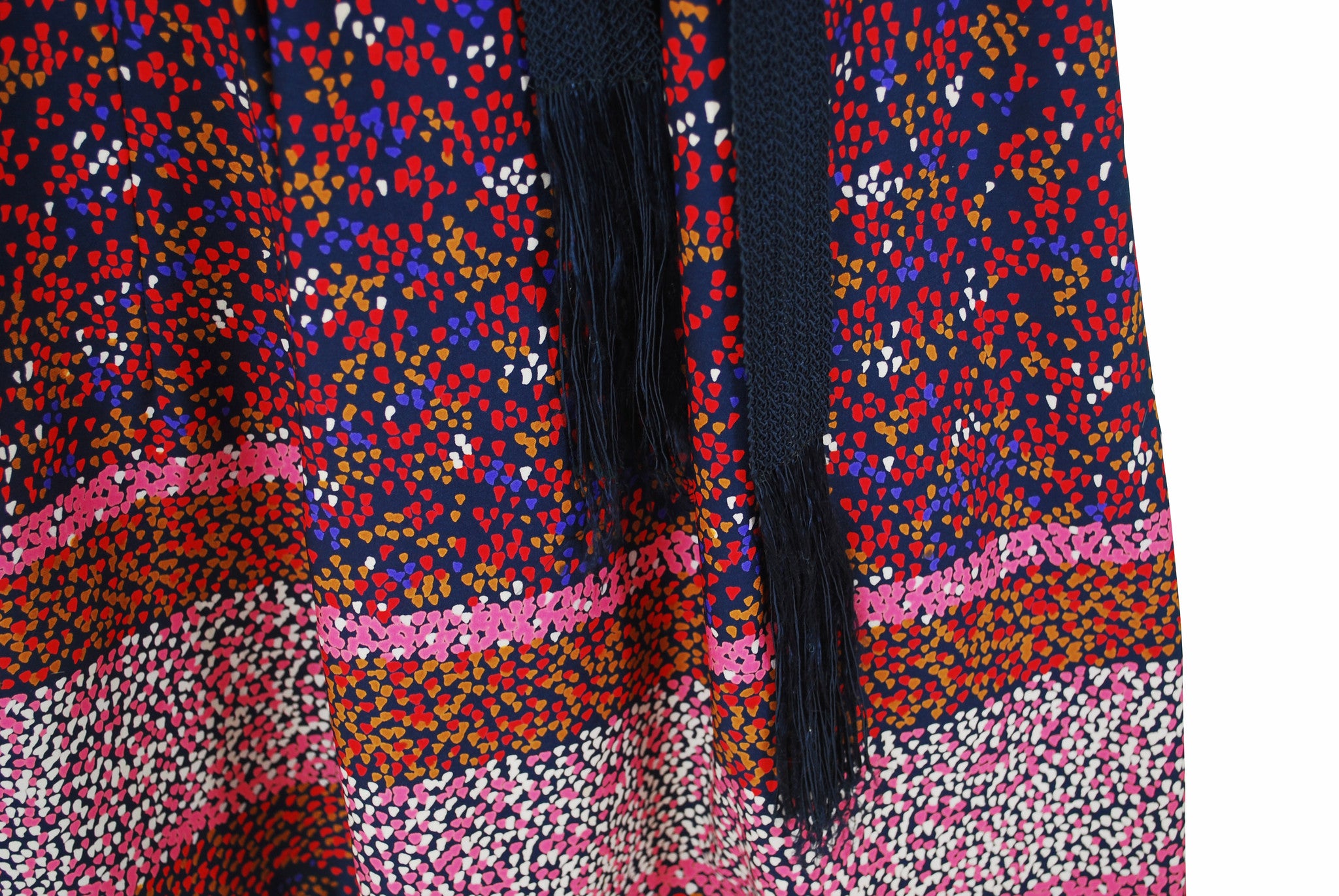 1970s Abstract Spotted Tassel Belt Full Skirt