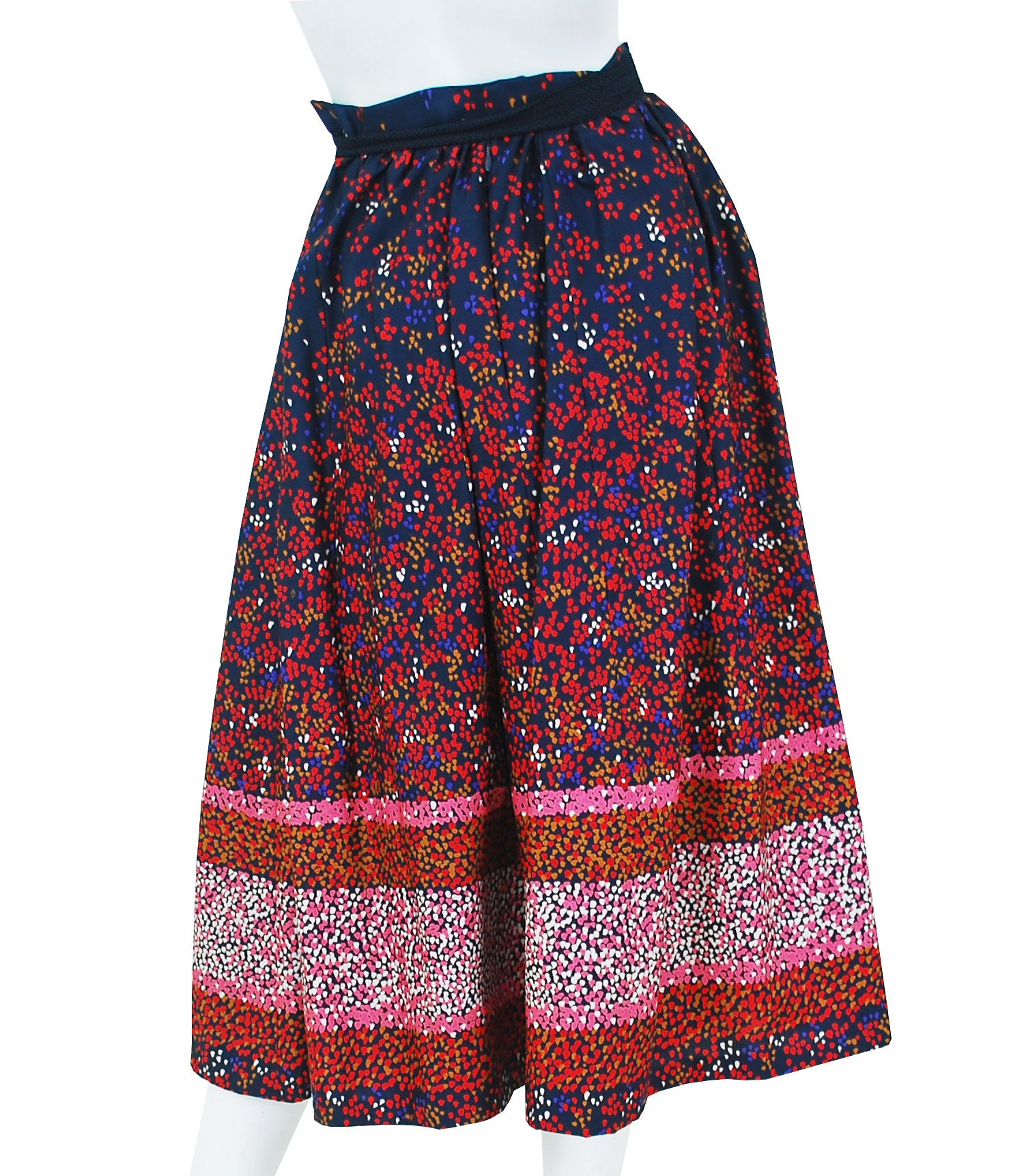 1970s Abstract Spotted Tassel Belt Full Skirt