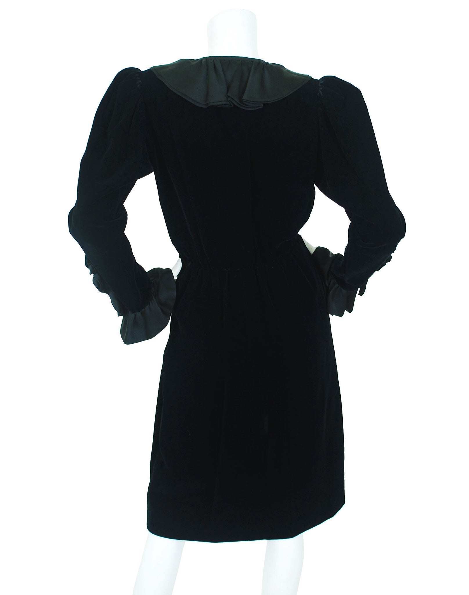 1986 Documented Black Velvet & Satin Ruffle Evening Dress