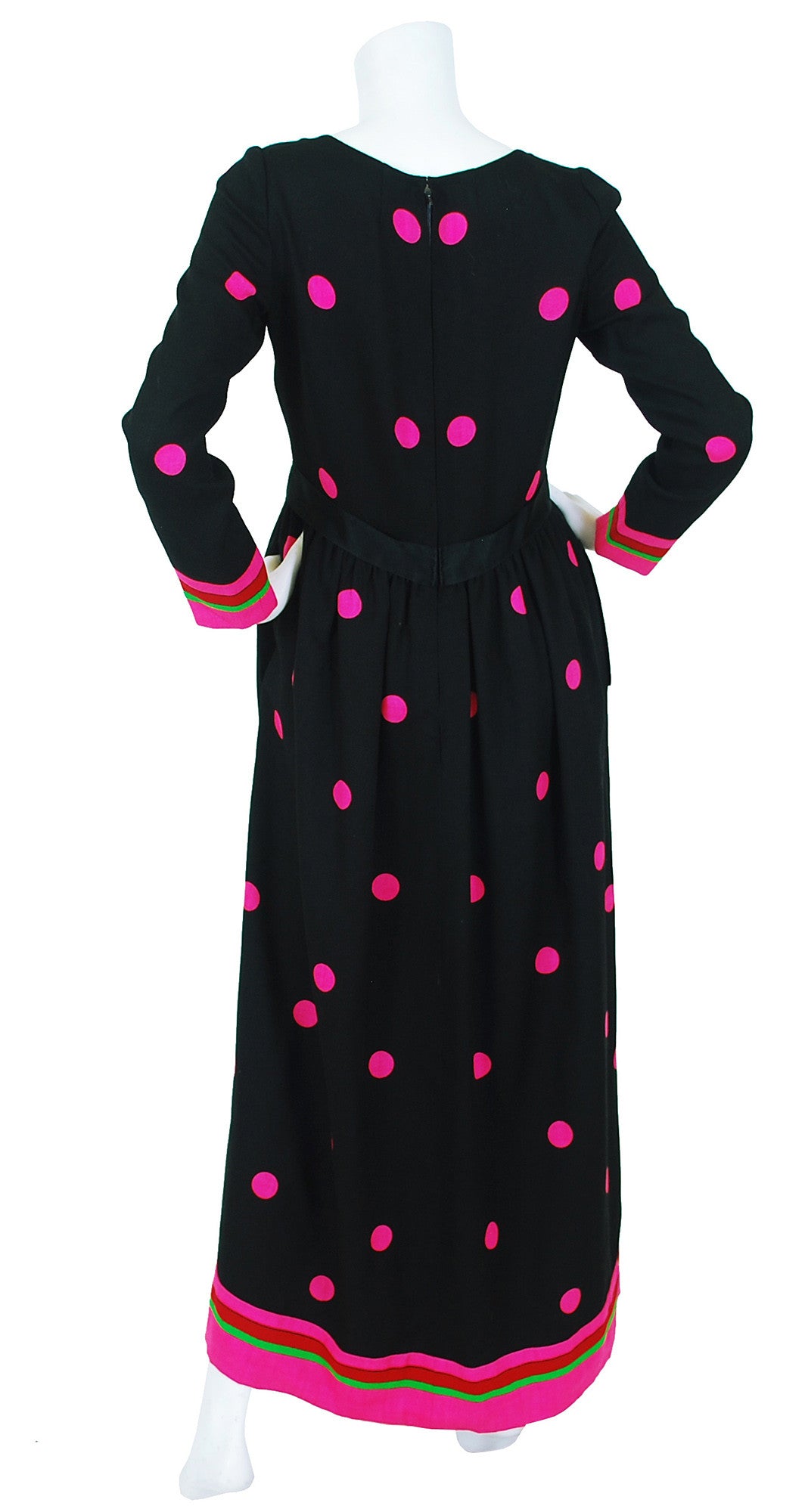 c.1970 Flower Polka-Dot Wool Crepe Maxi Dress