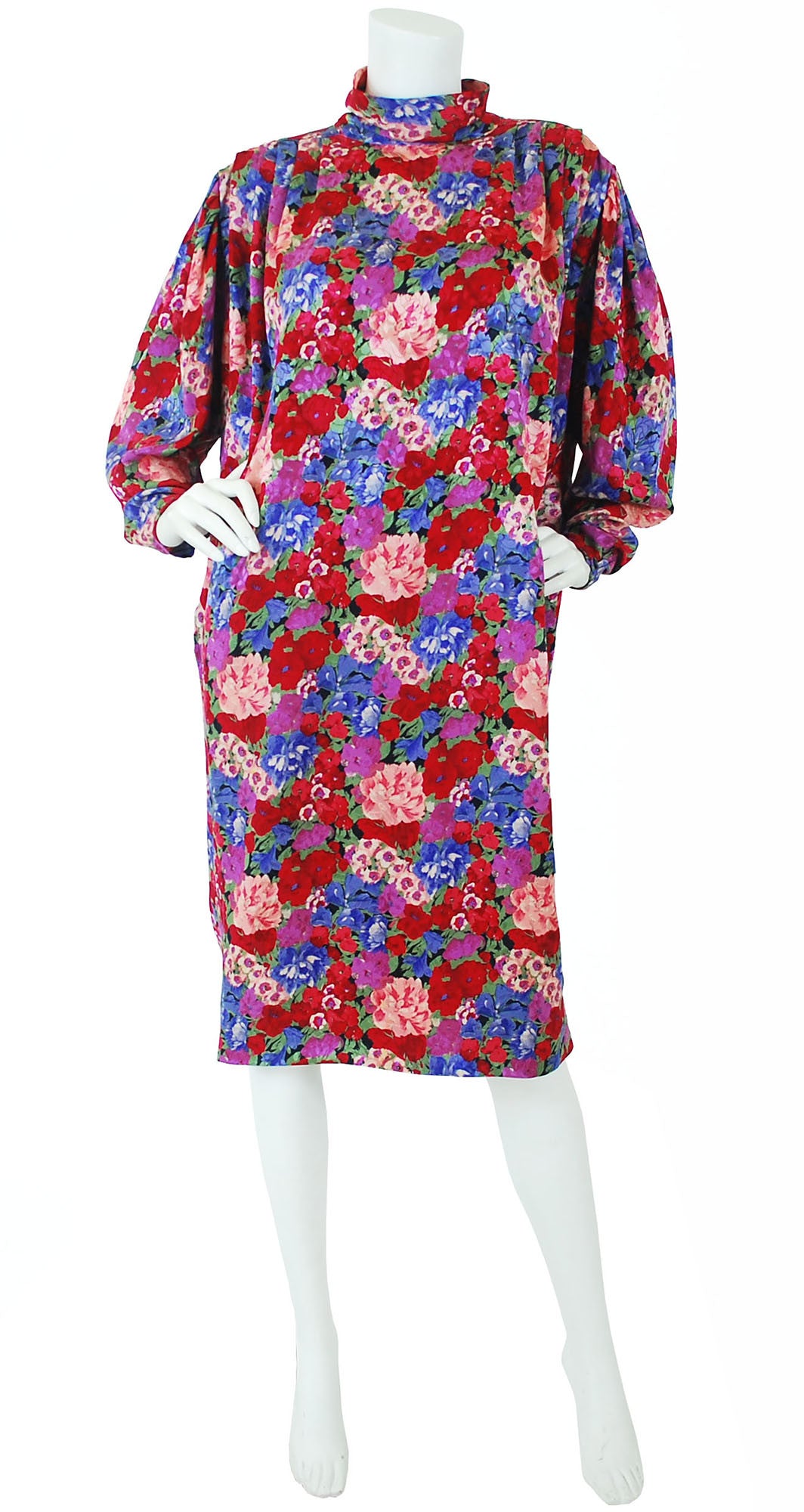 1980s Floral Jacquard Silk Sac Dress