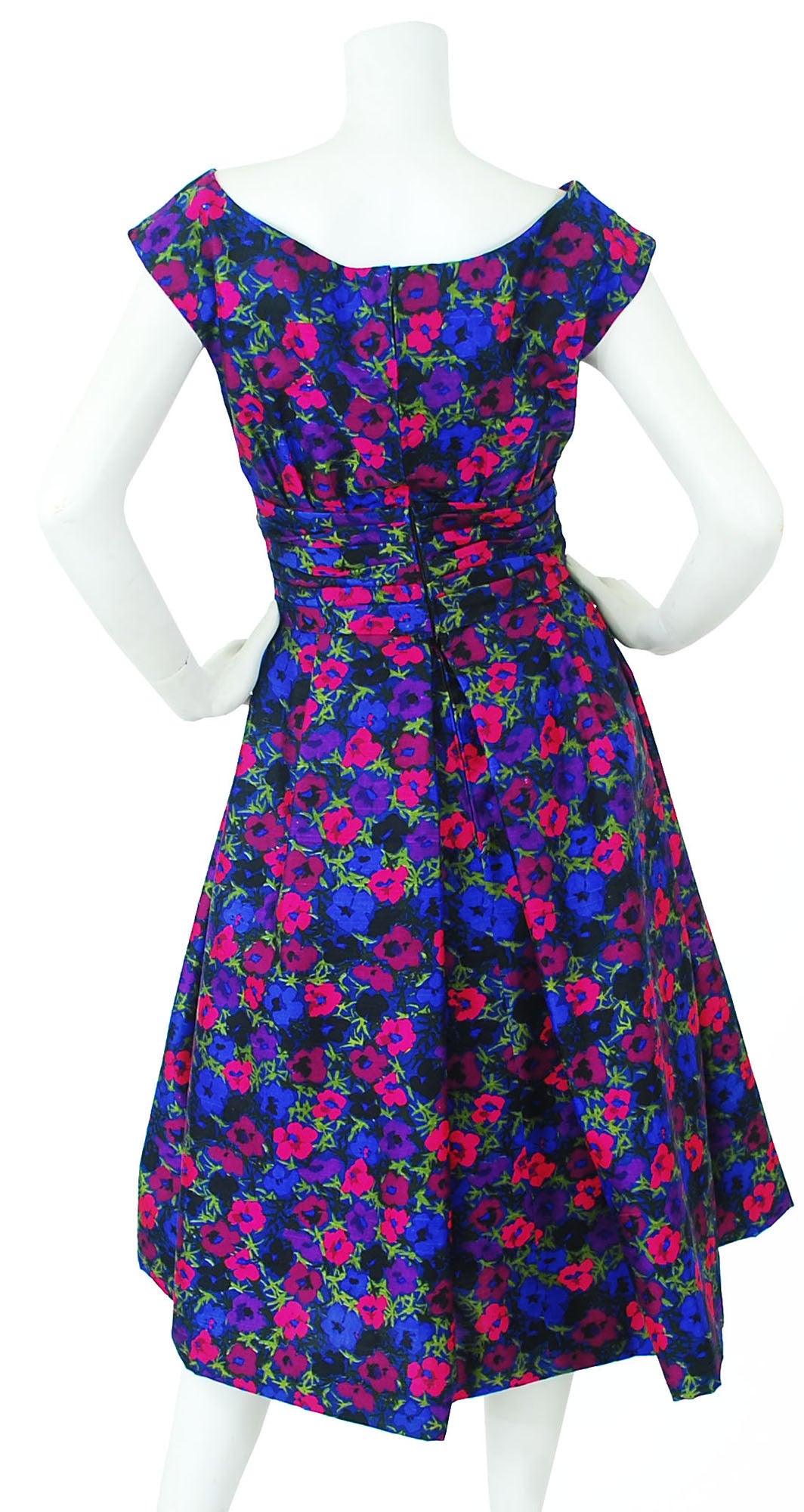 Couture 1950s Floral Silk Full Skirt Dress Set