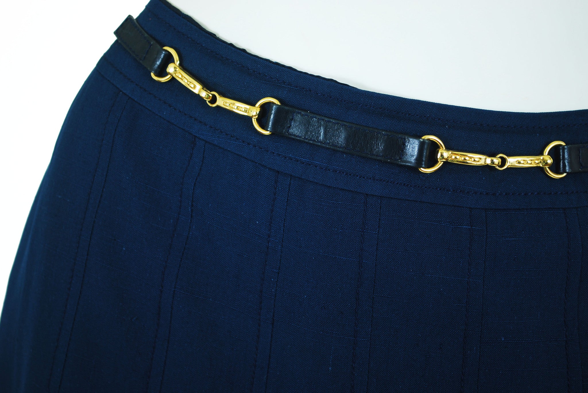 1970s Navy Raw Silk Pleated Skirt