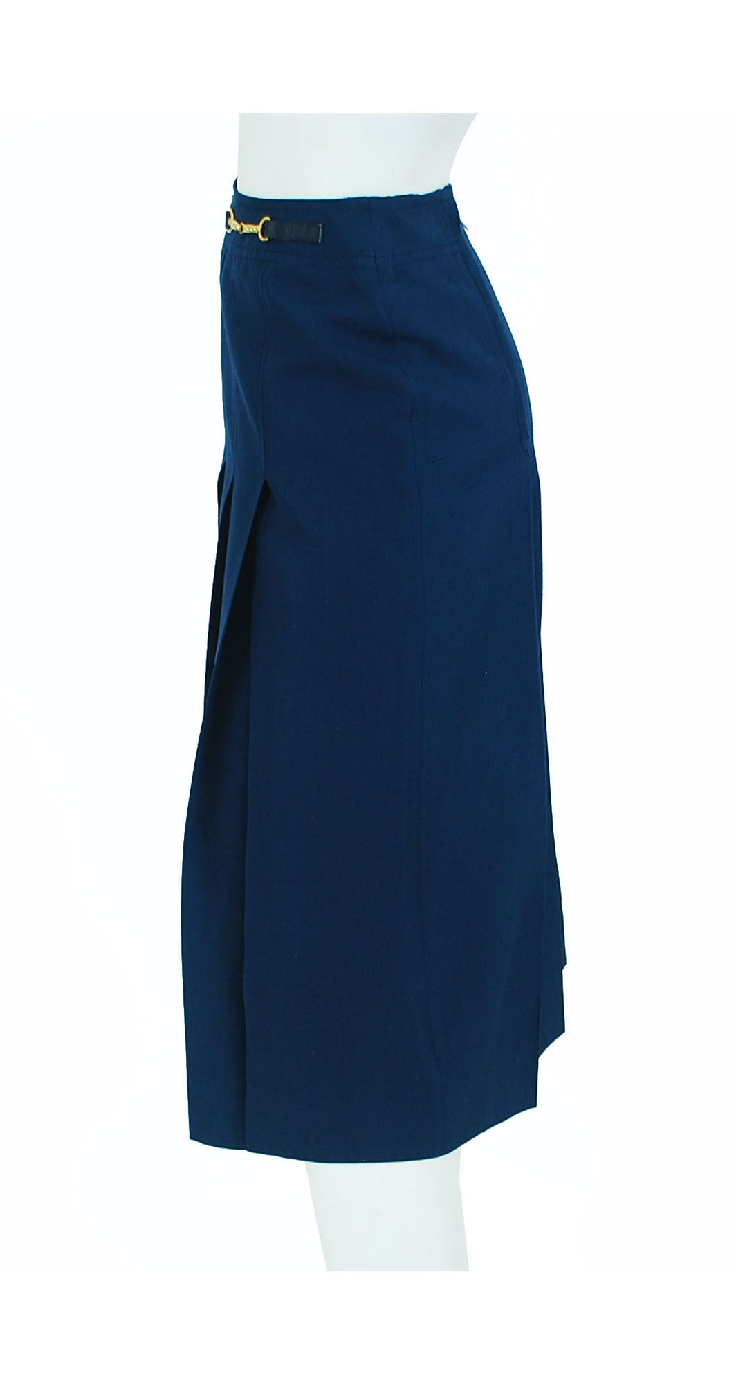 1970s Navy Raw Silk Pleated Skirt