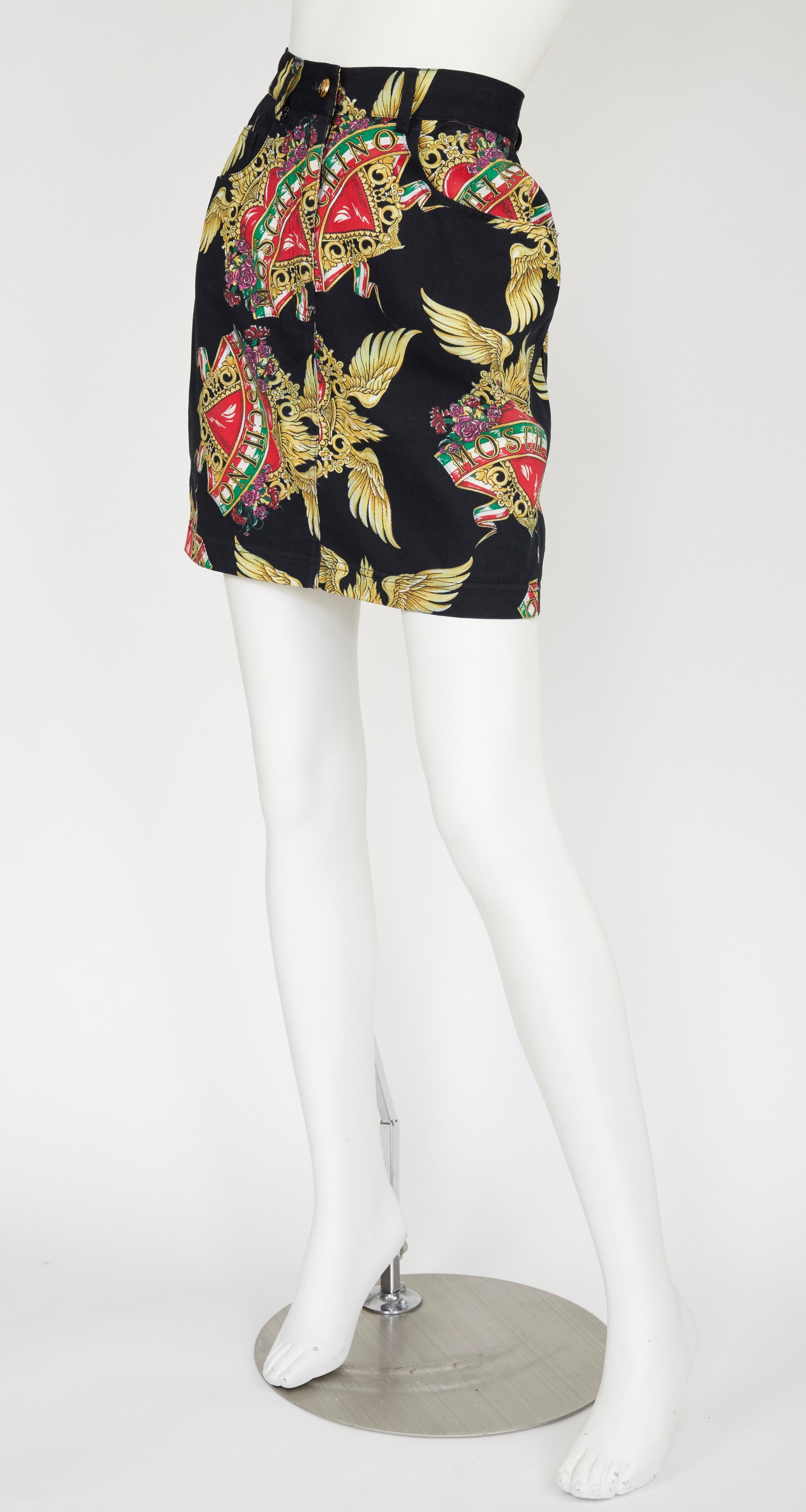 1990s Winged Heart Denim Mini Skirt