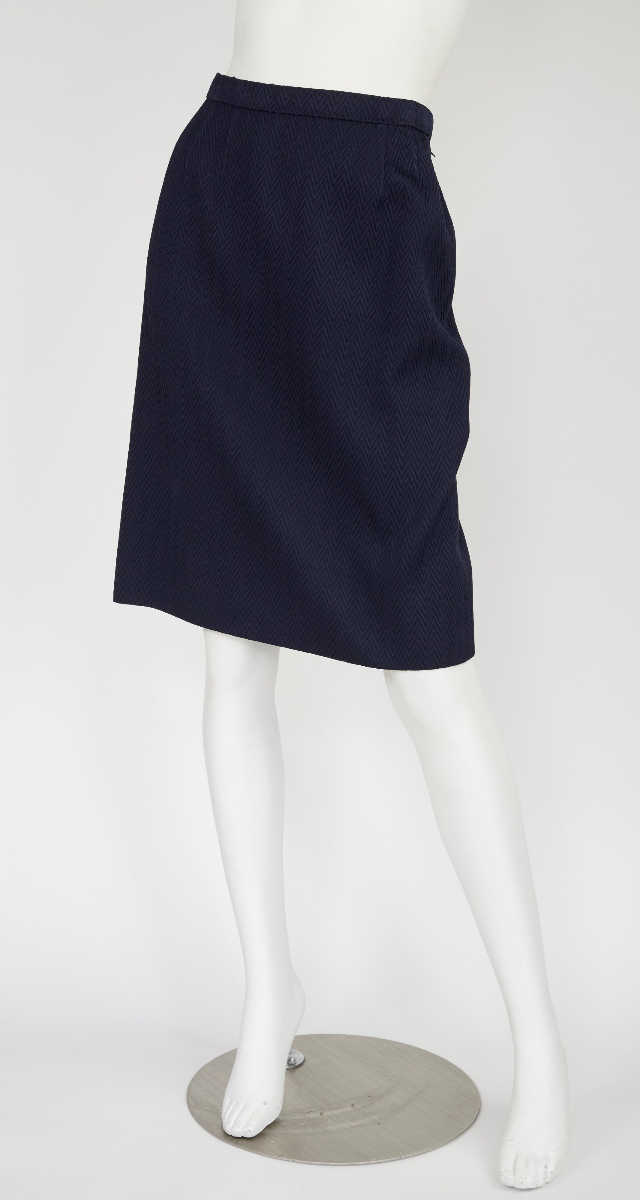 1980s "V" Pattern Navy Blue Cotton Suit