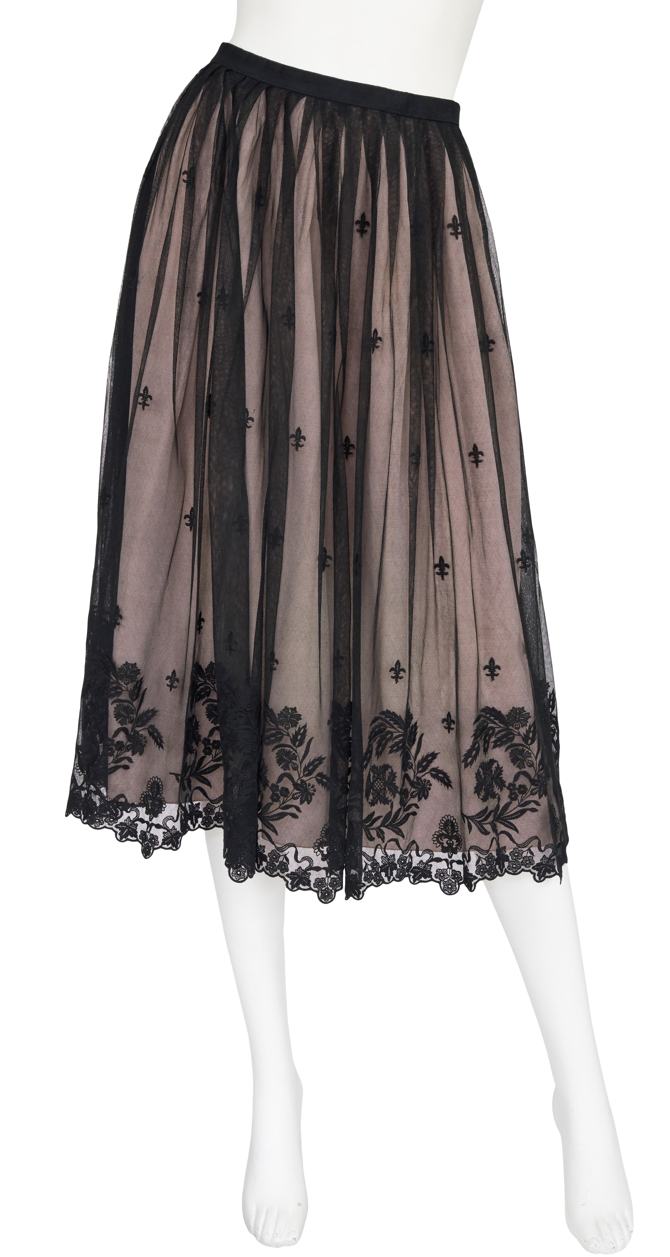 1970s Fleur-de-lis Lace & Silk Ballerina Skirt