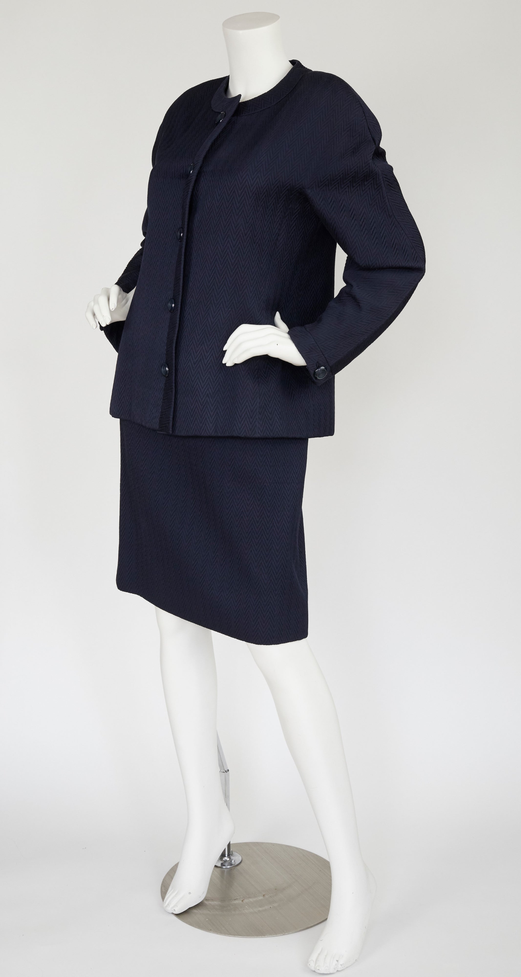 1980s "V" Pattern Navy Blue Cotton Suit
