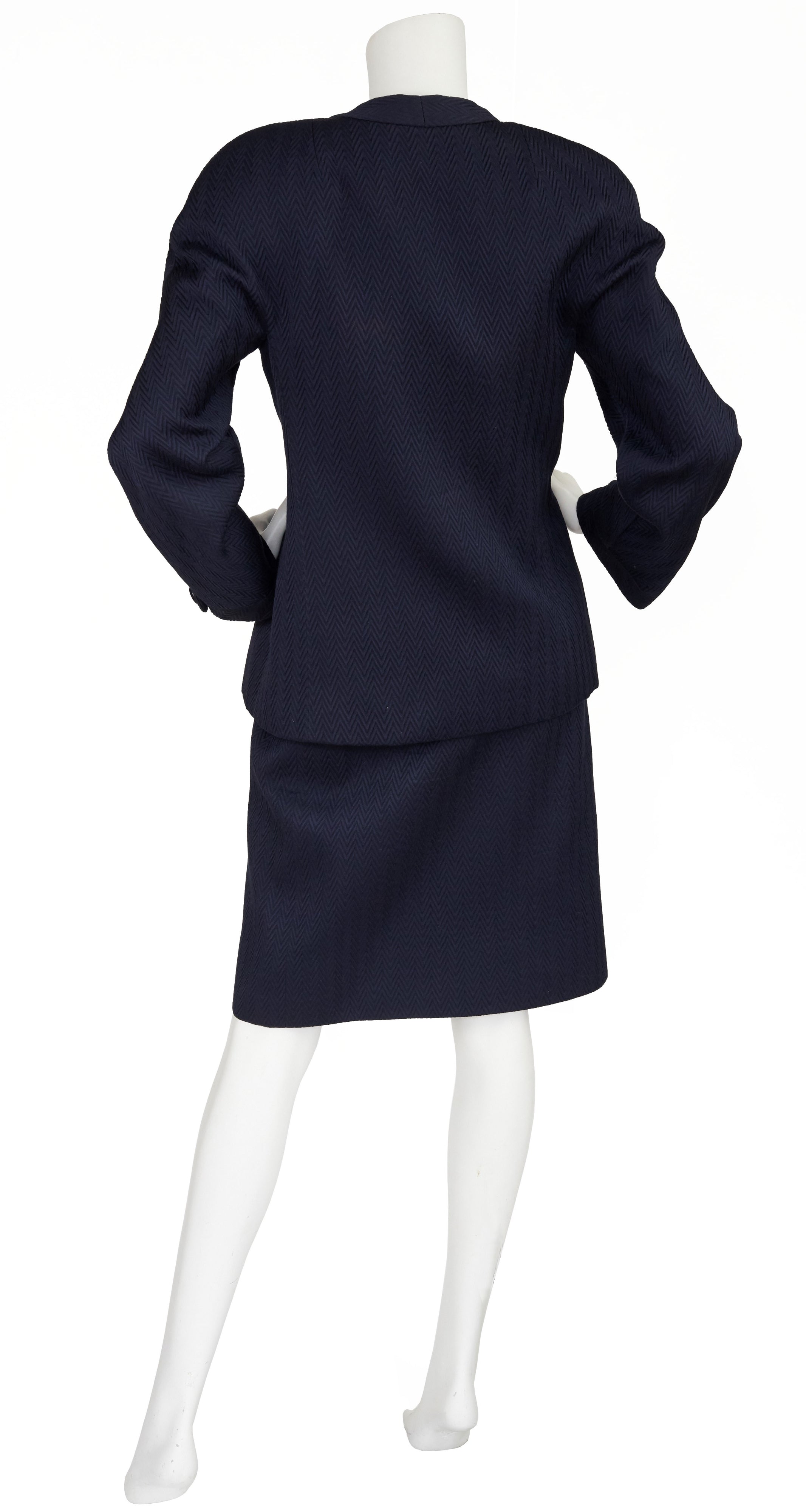 1980s "V" Pattern Navy Blue Cotton Suit