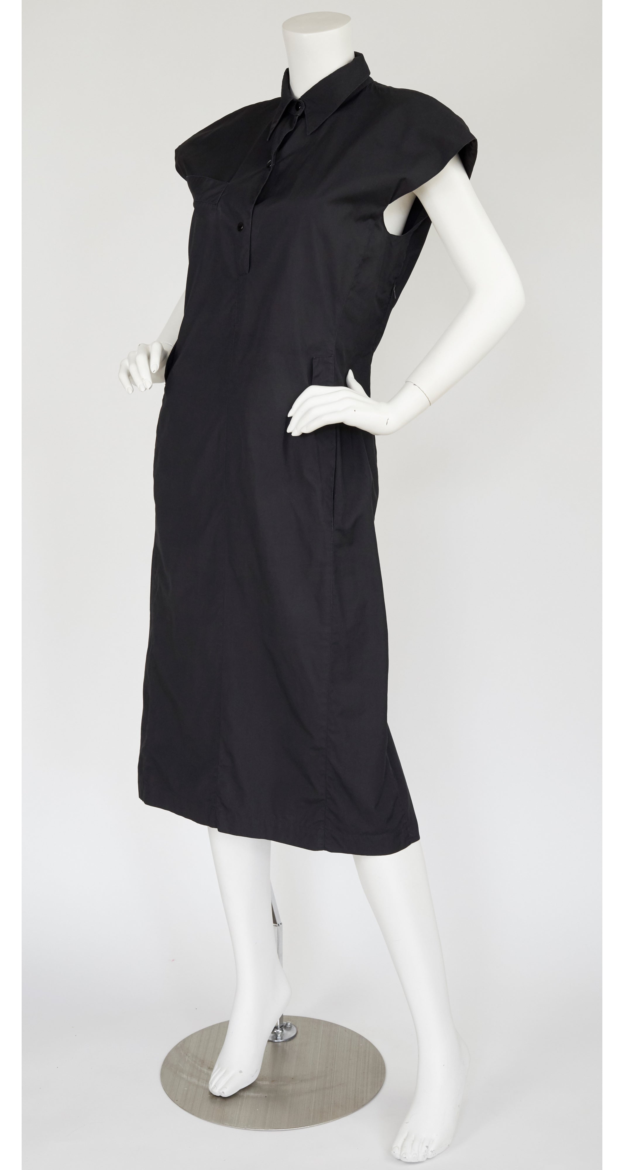 1980s Black Cotton Fishtail Dress