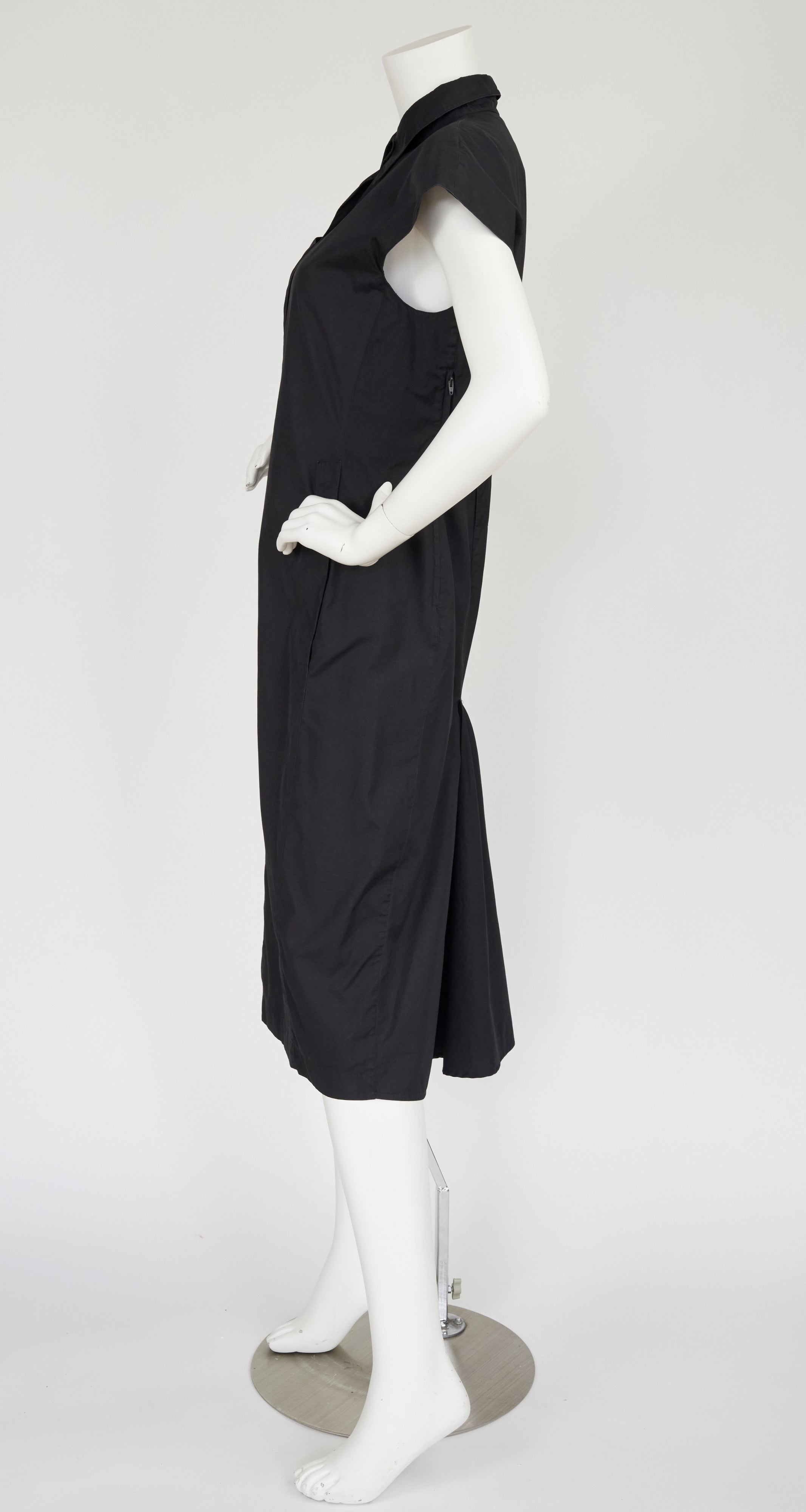 1980s Black Cotton Fishtail Dress