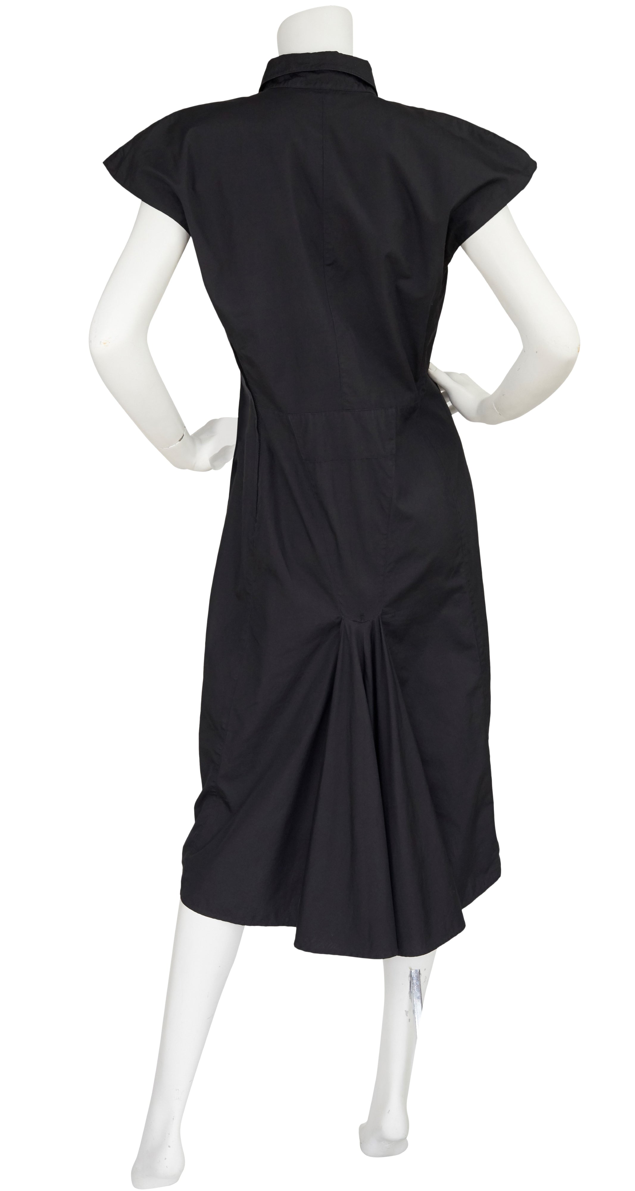 1980s Black Cotton Fishtail Dress