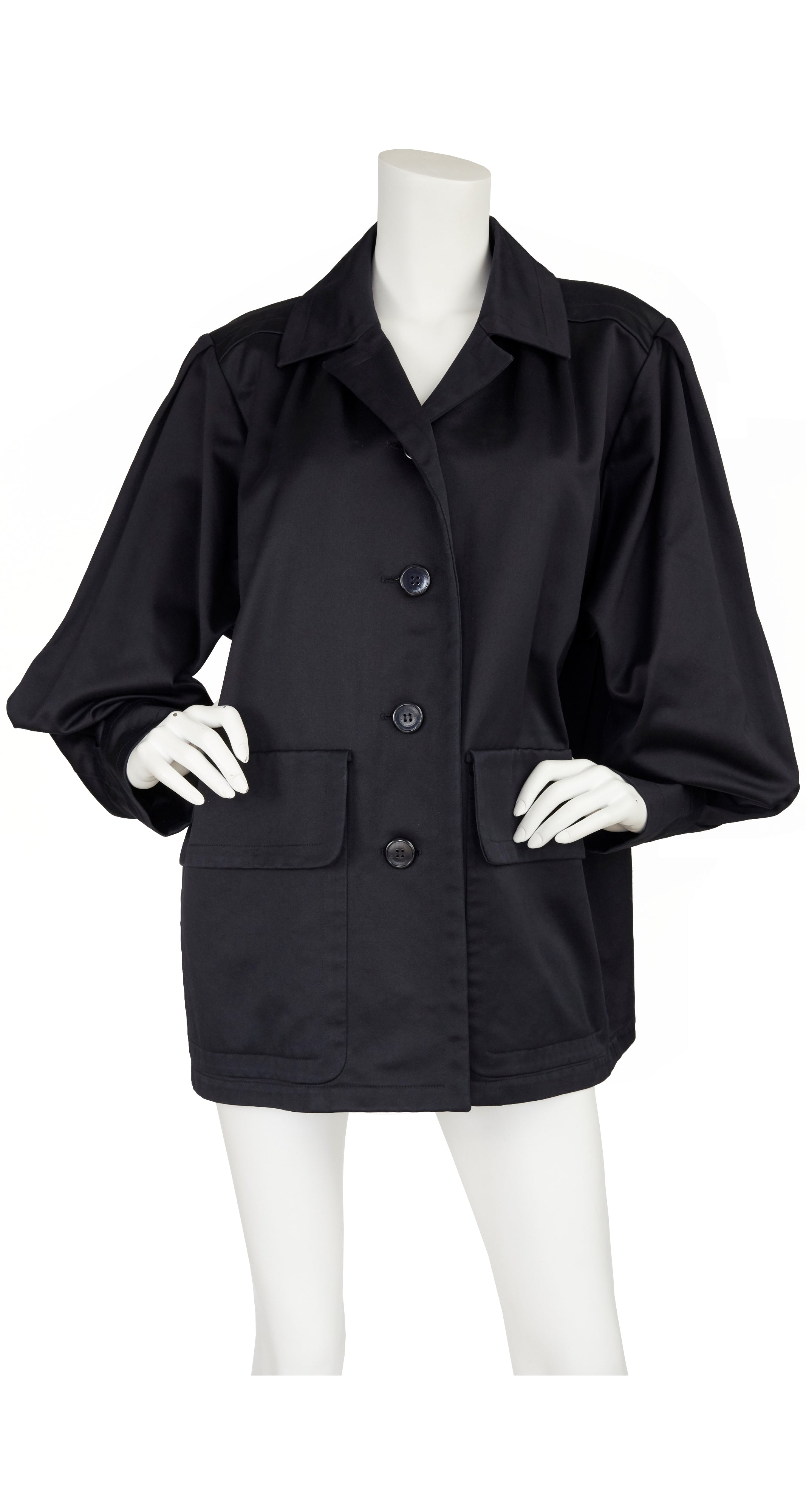 1970s Black Cotton Balloon Sleeve Jacket