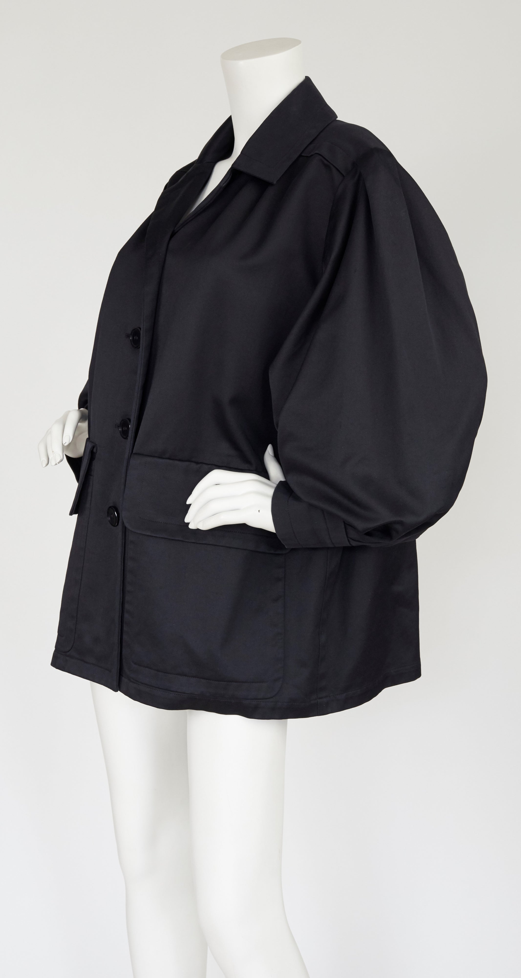 1970s Black Cotton Balloon Sleeve Jacket