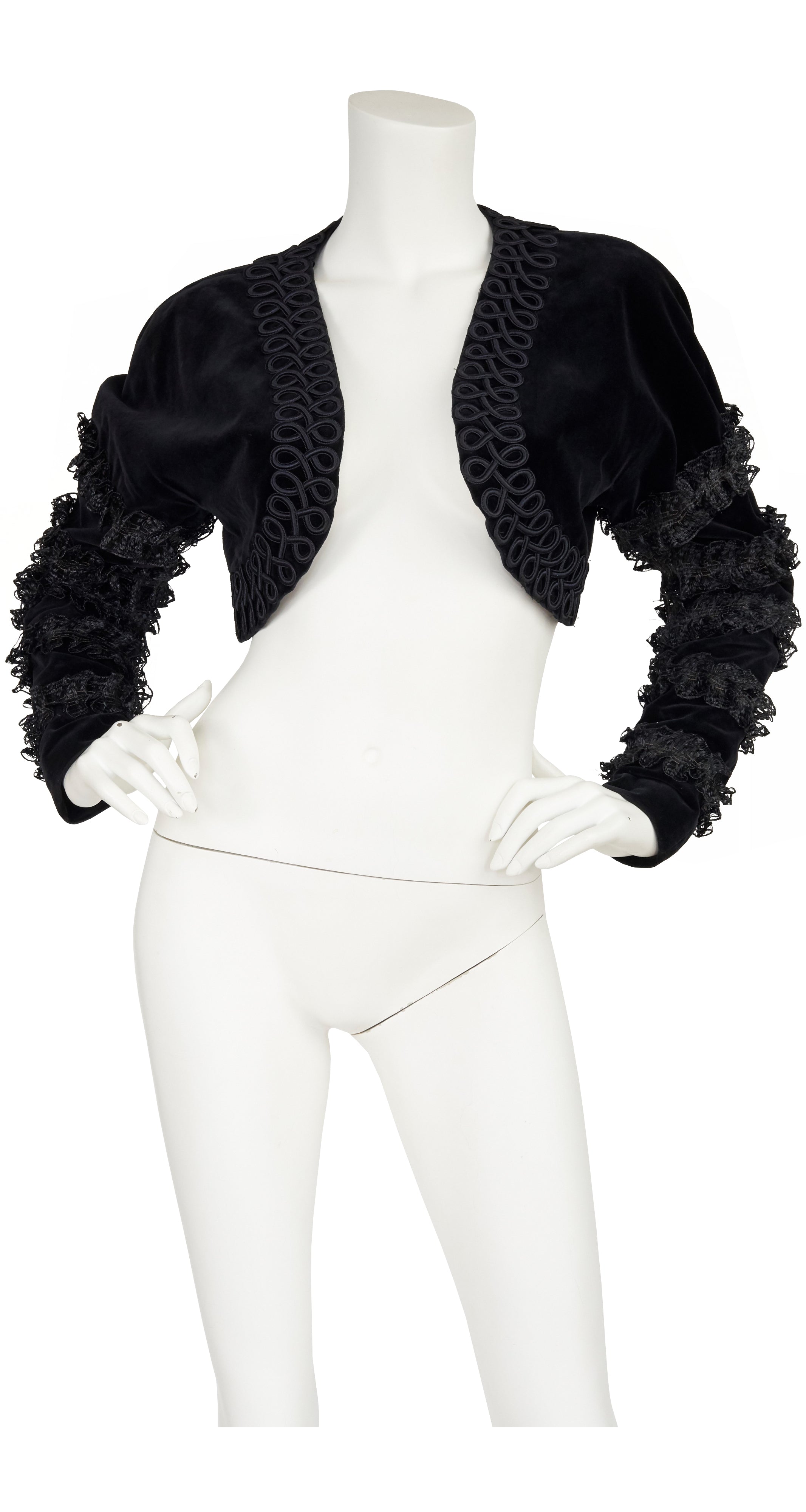 c. 1990 Matador Black Velvet & Raffia Bolero Jacket