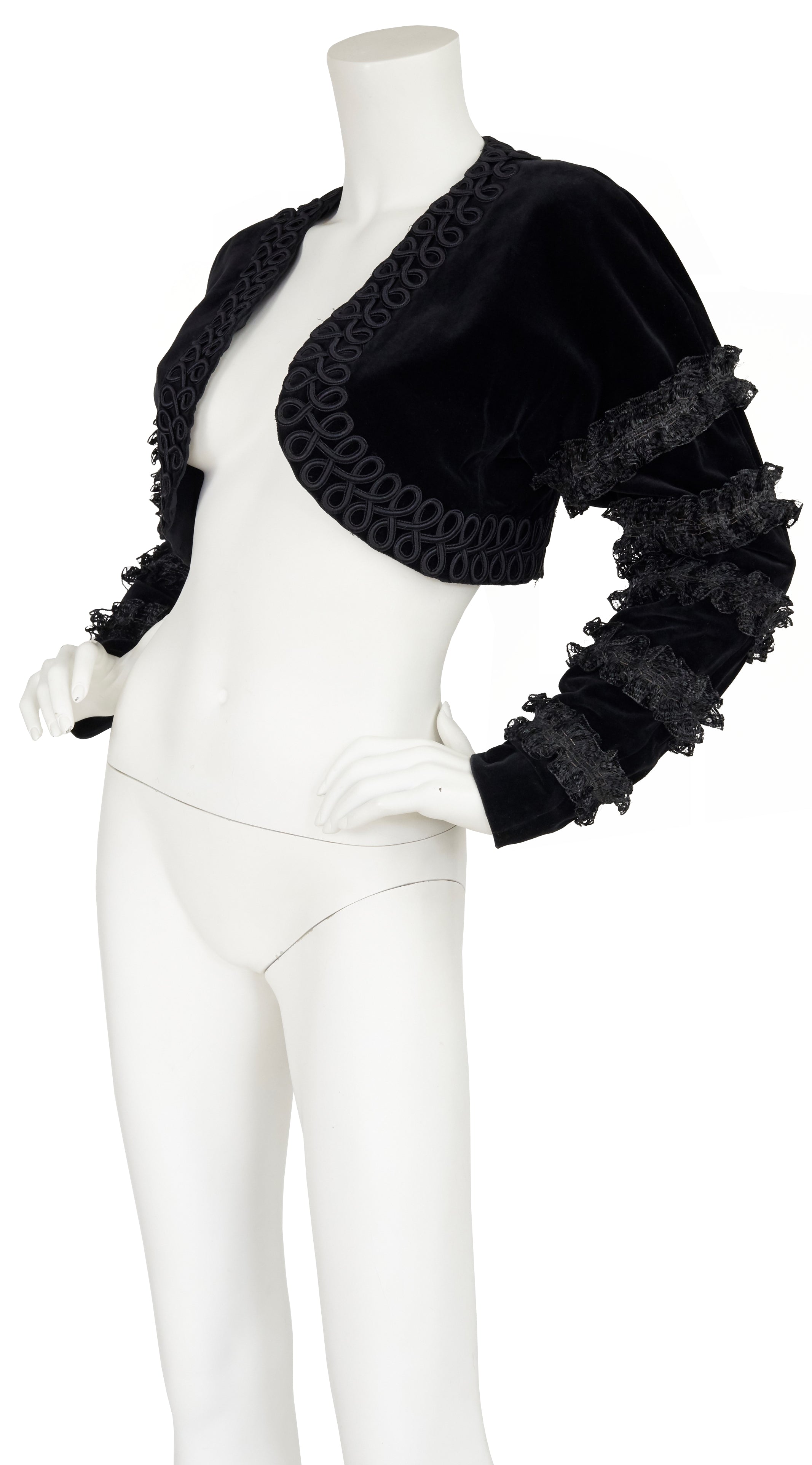 c. 1990 Matador Black Velvet & Raffia Bolero Jacket