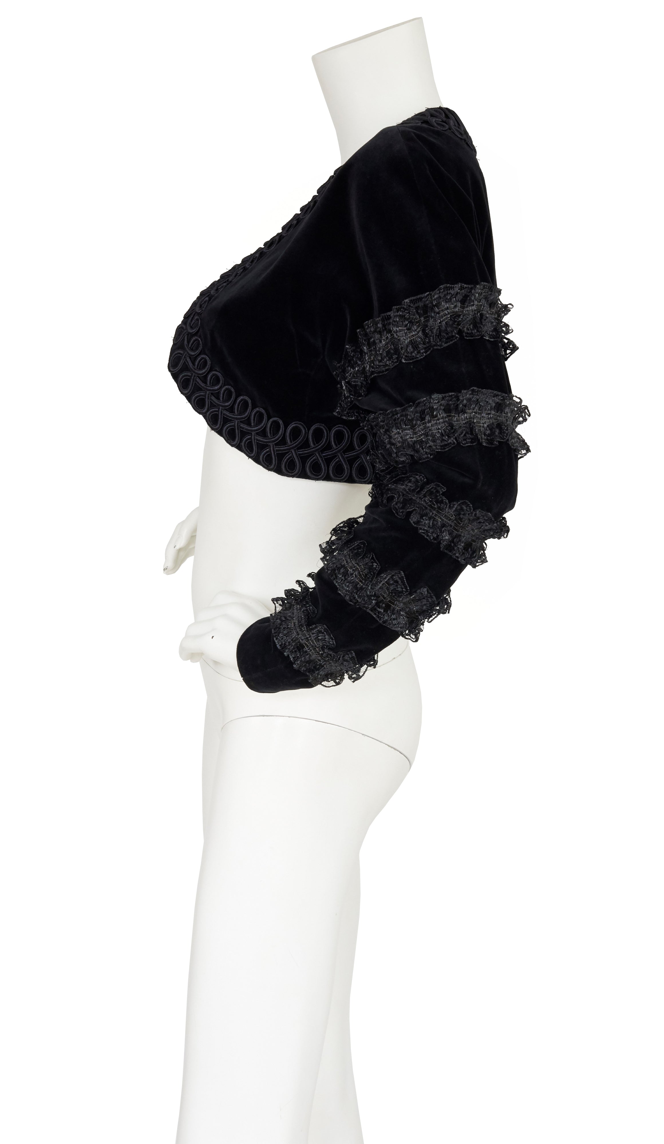 c. 1990 Matador Black Velvet & Raffia Bolero Jacket