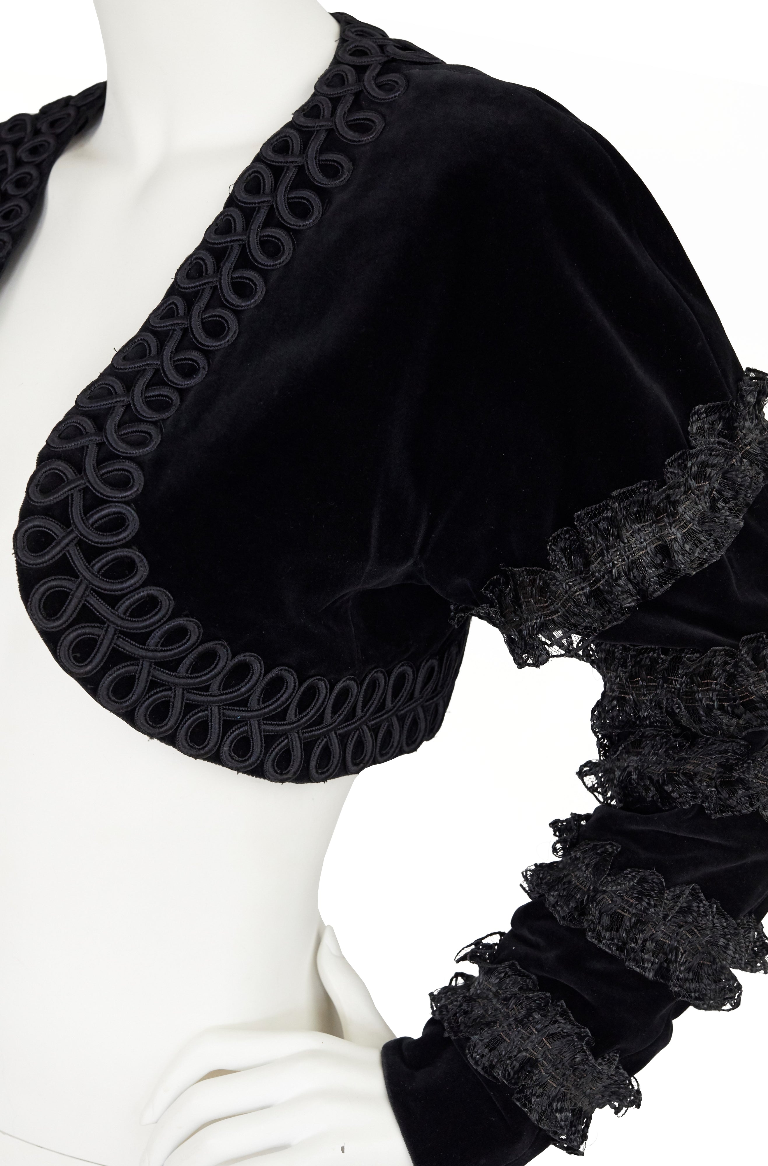 c. 1990 Matador Black Velvet & Raffia Bolero Jacket