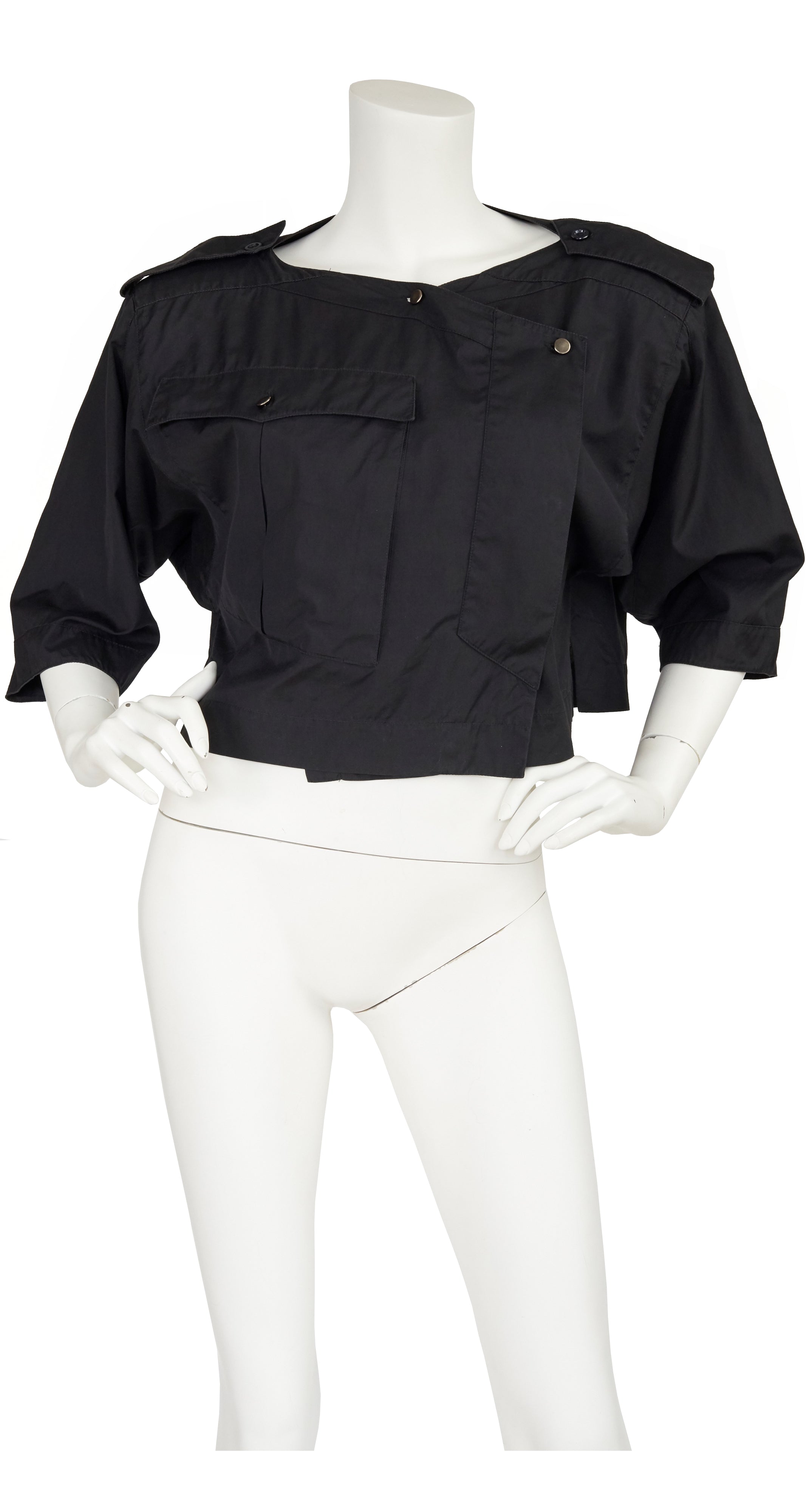 1980s Black Cotton Box-Cut Crop Blouse