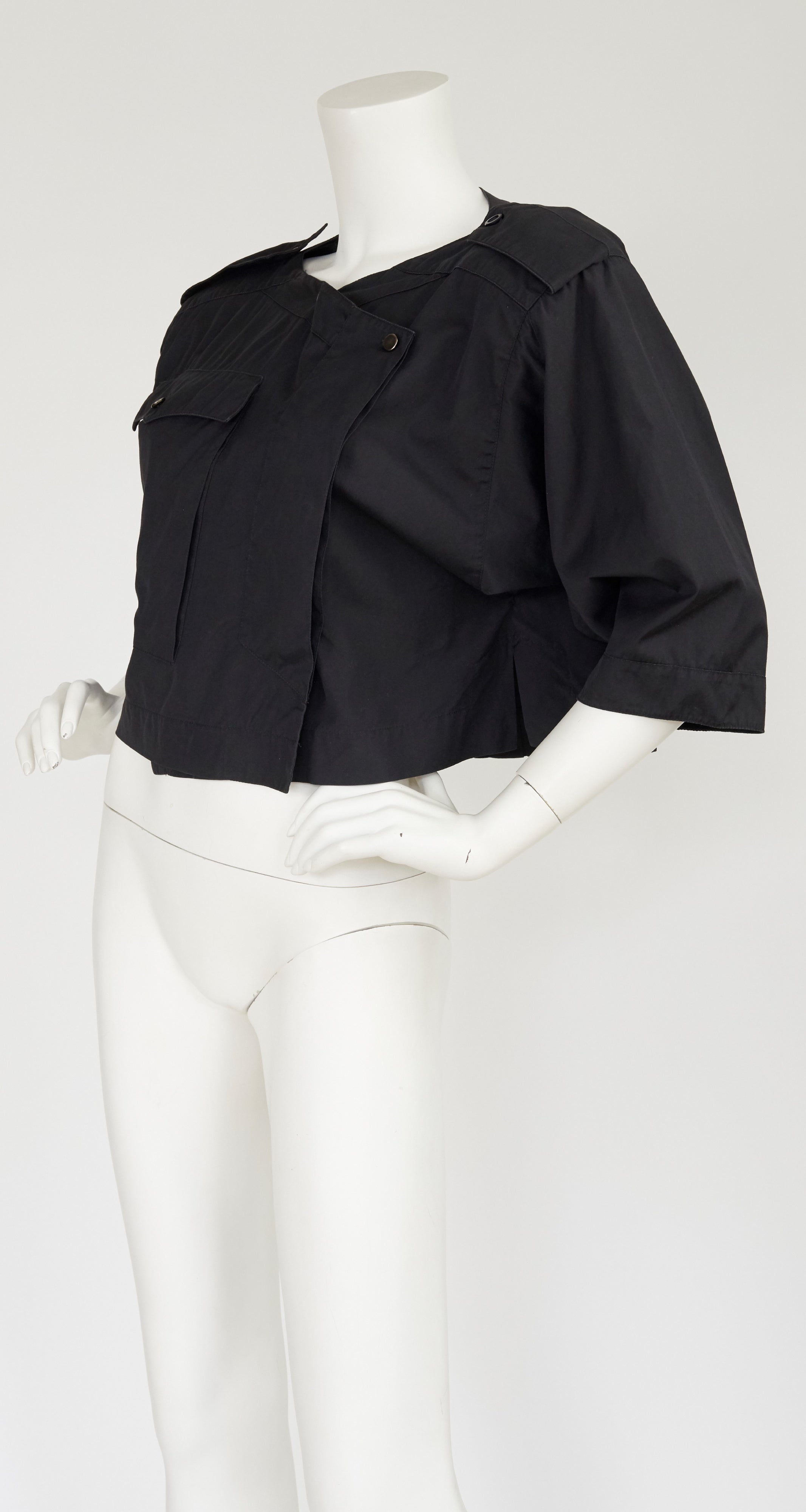 1980s Black Cotton Box-Cut Crop Blouse