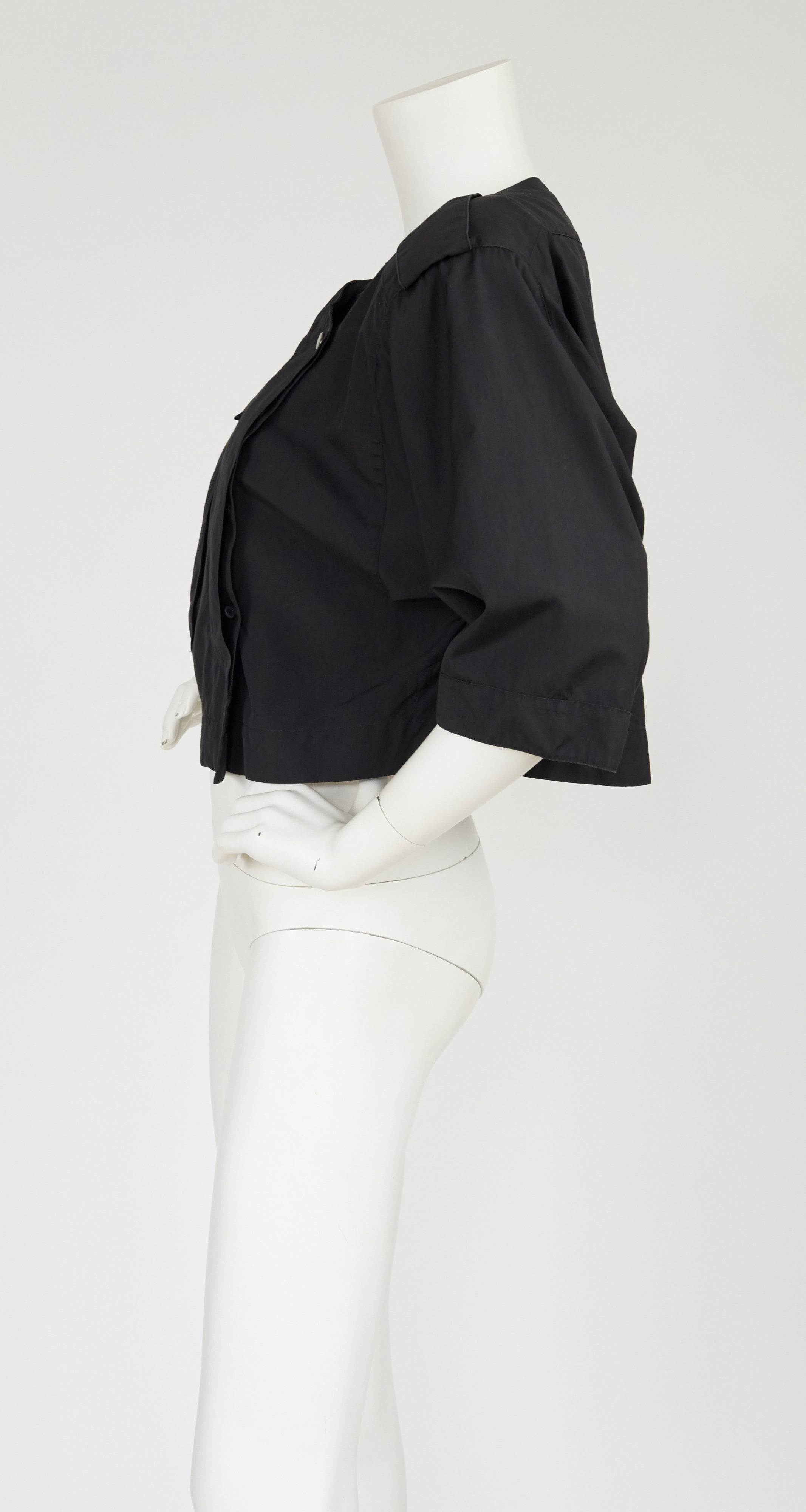 1980s Black Cotton Box-Cut Crop Blouse