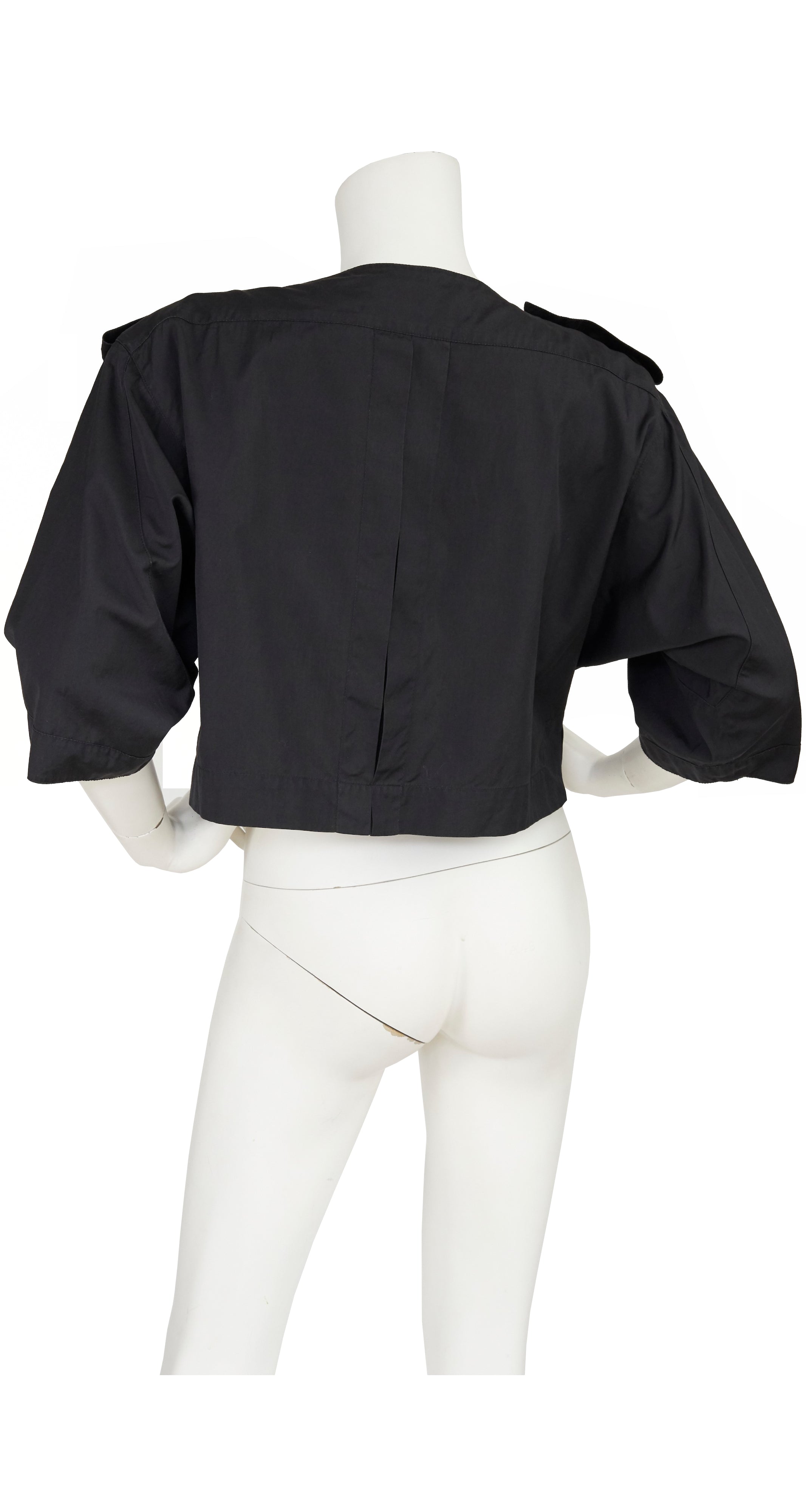 1980s Black Cotton Box-Cut Crop Blouse