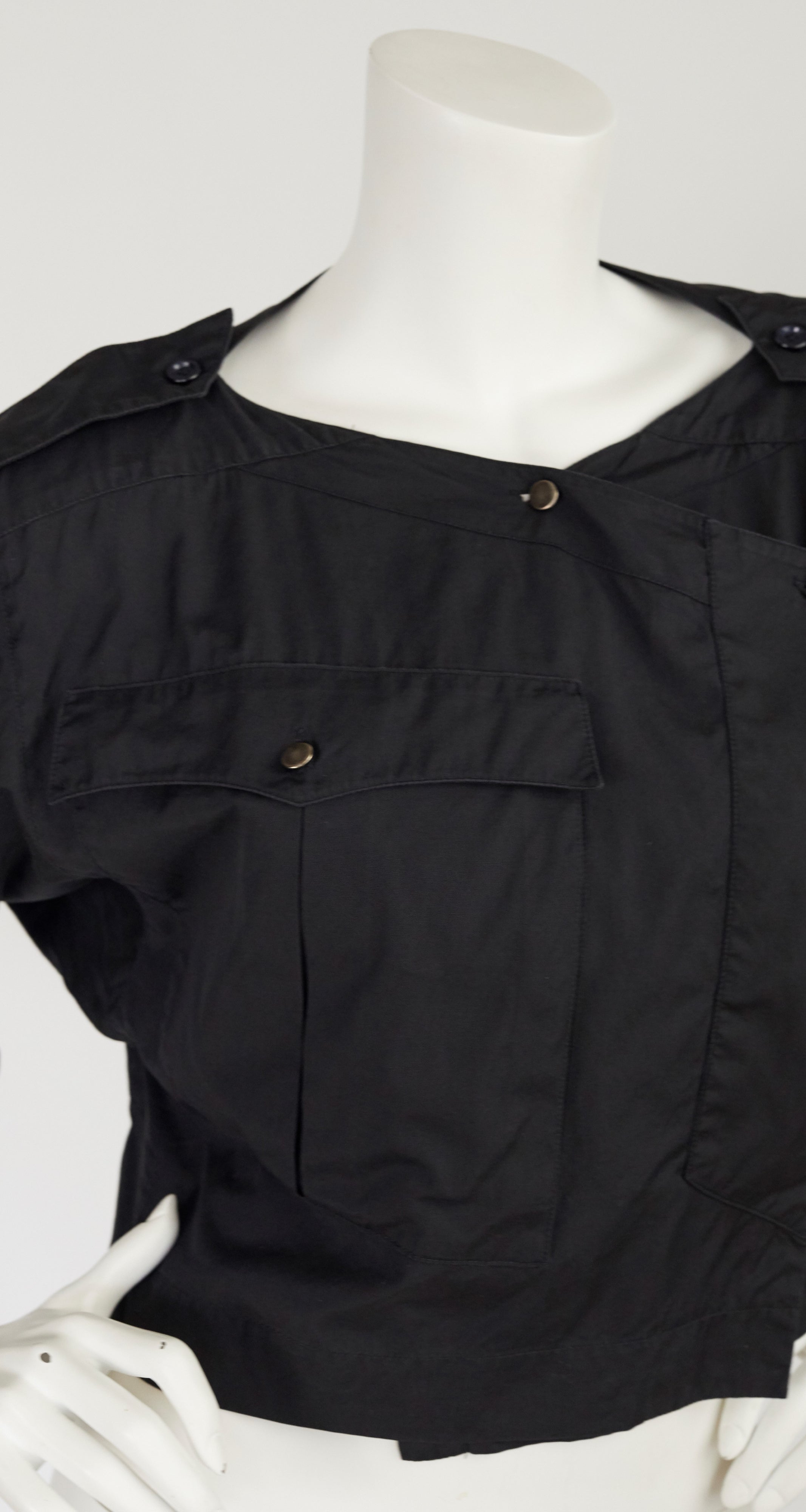 1980s Black Cotton Box-Cut Crop Blouse