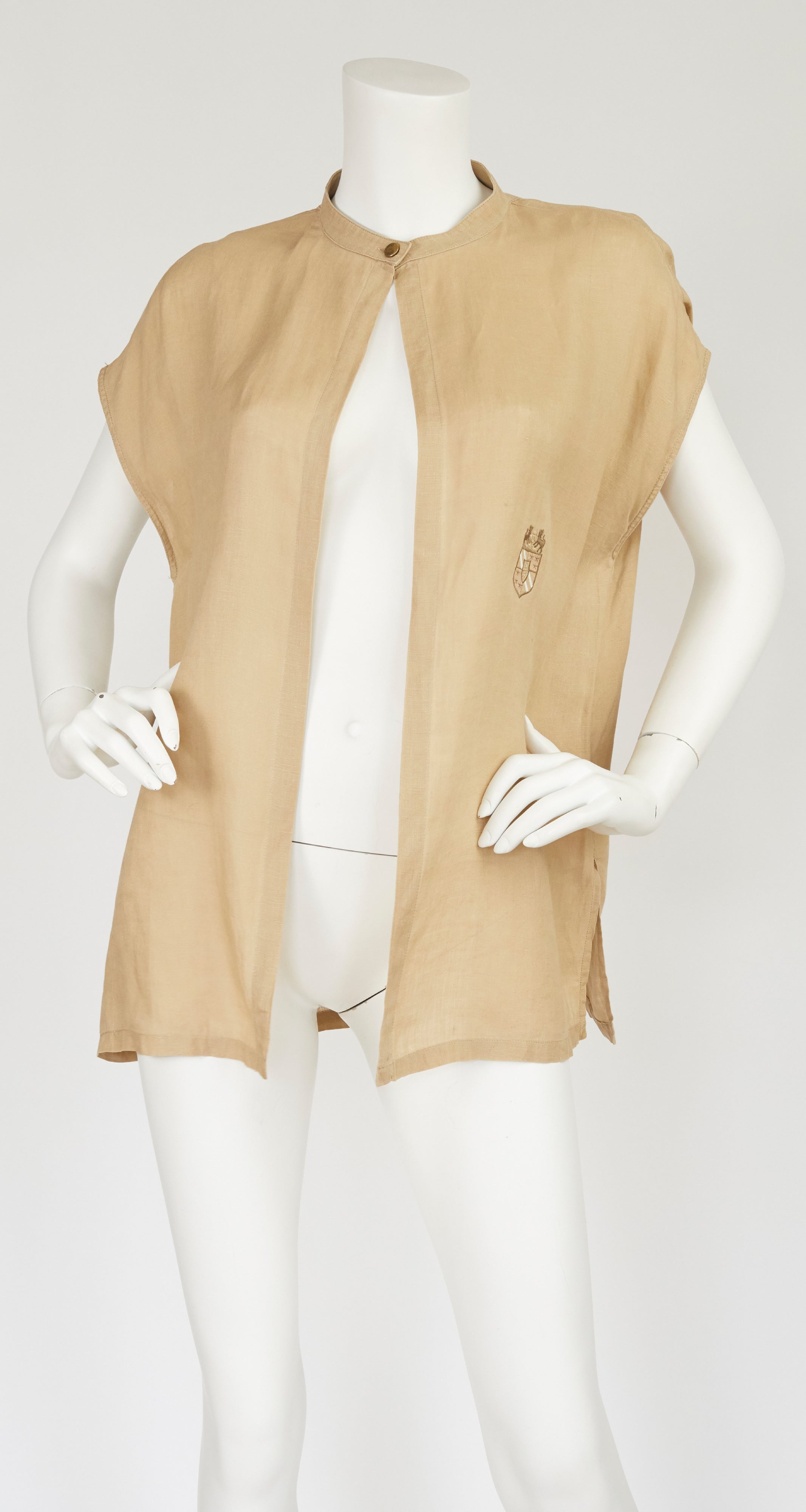 Early 1980s Coat of Arms Beige Linen Top