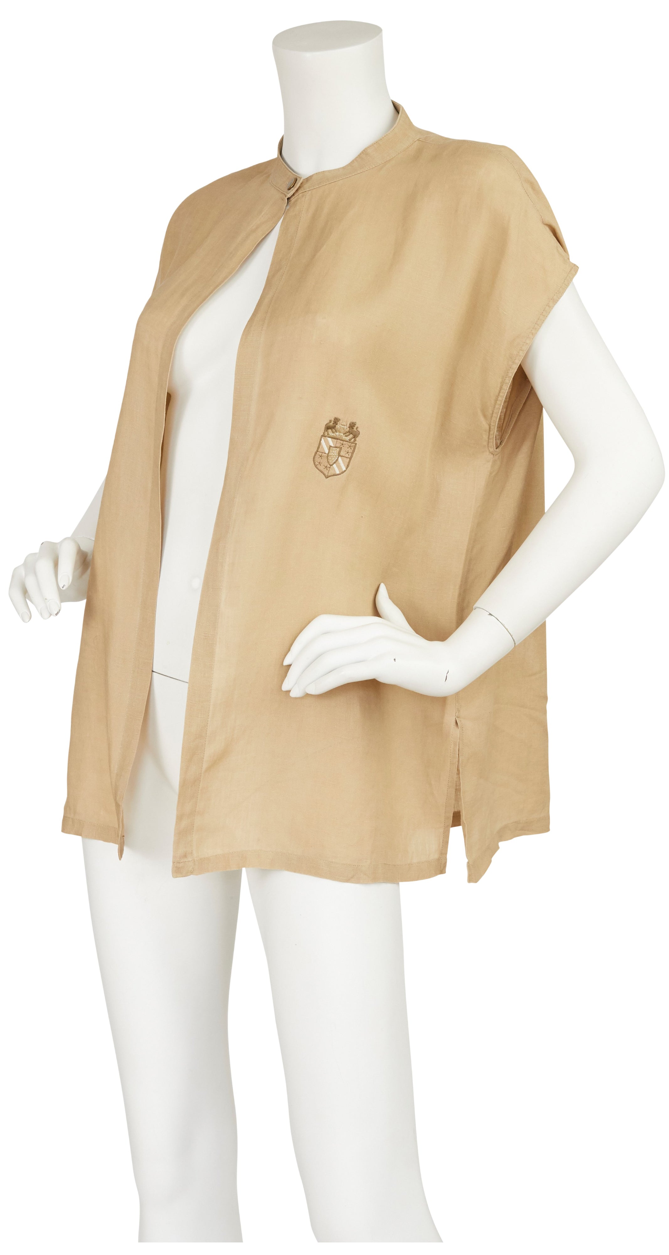 Early 1980s Coat of Arms Beige Linen Top