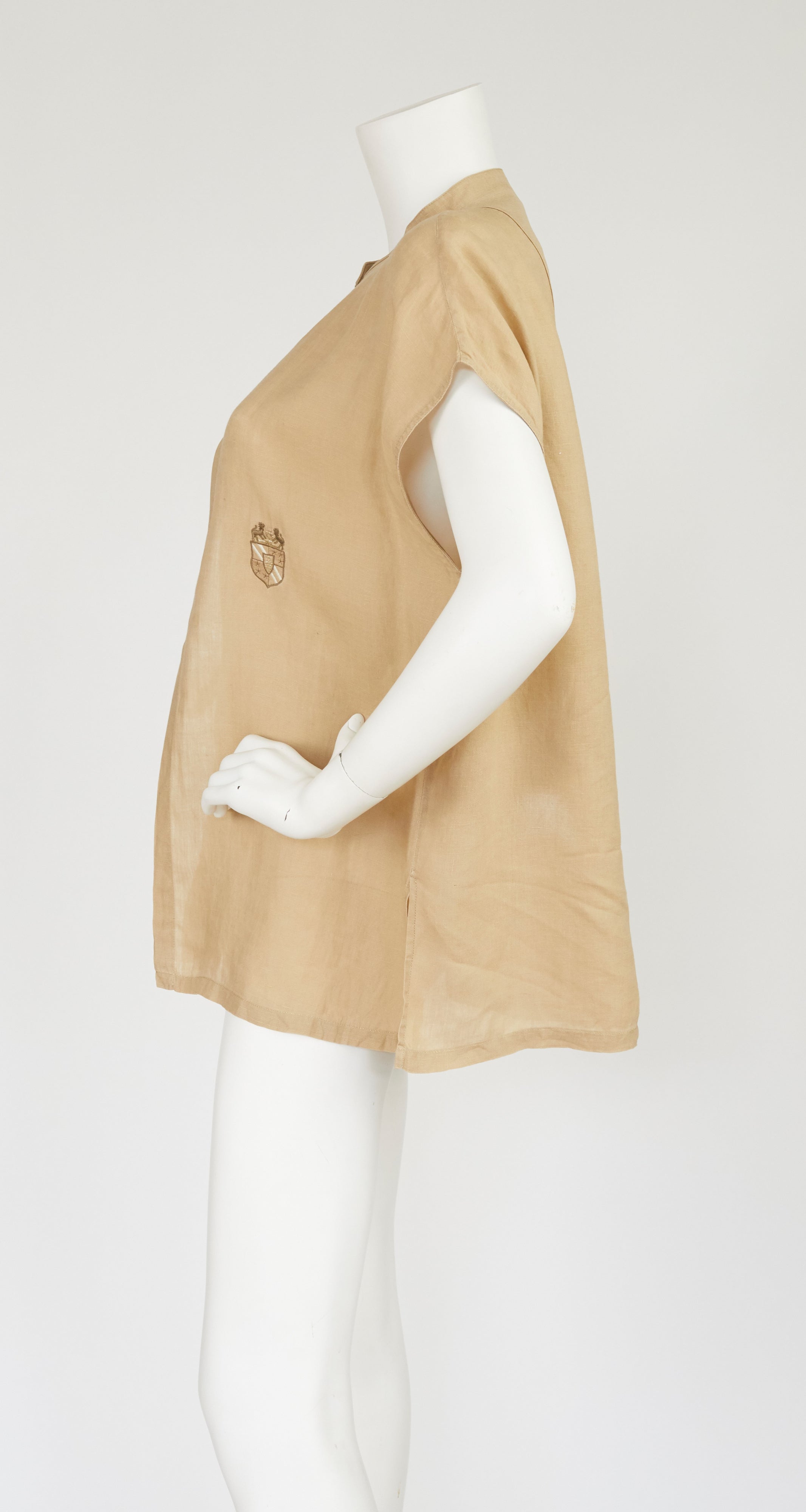 Early 1980s Coat of Arms Beige Linen Top