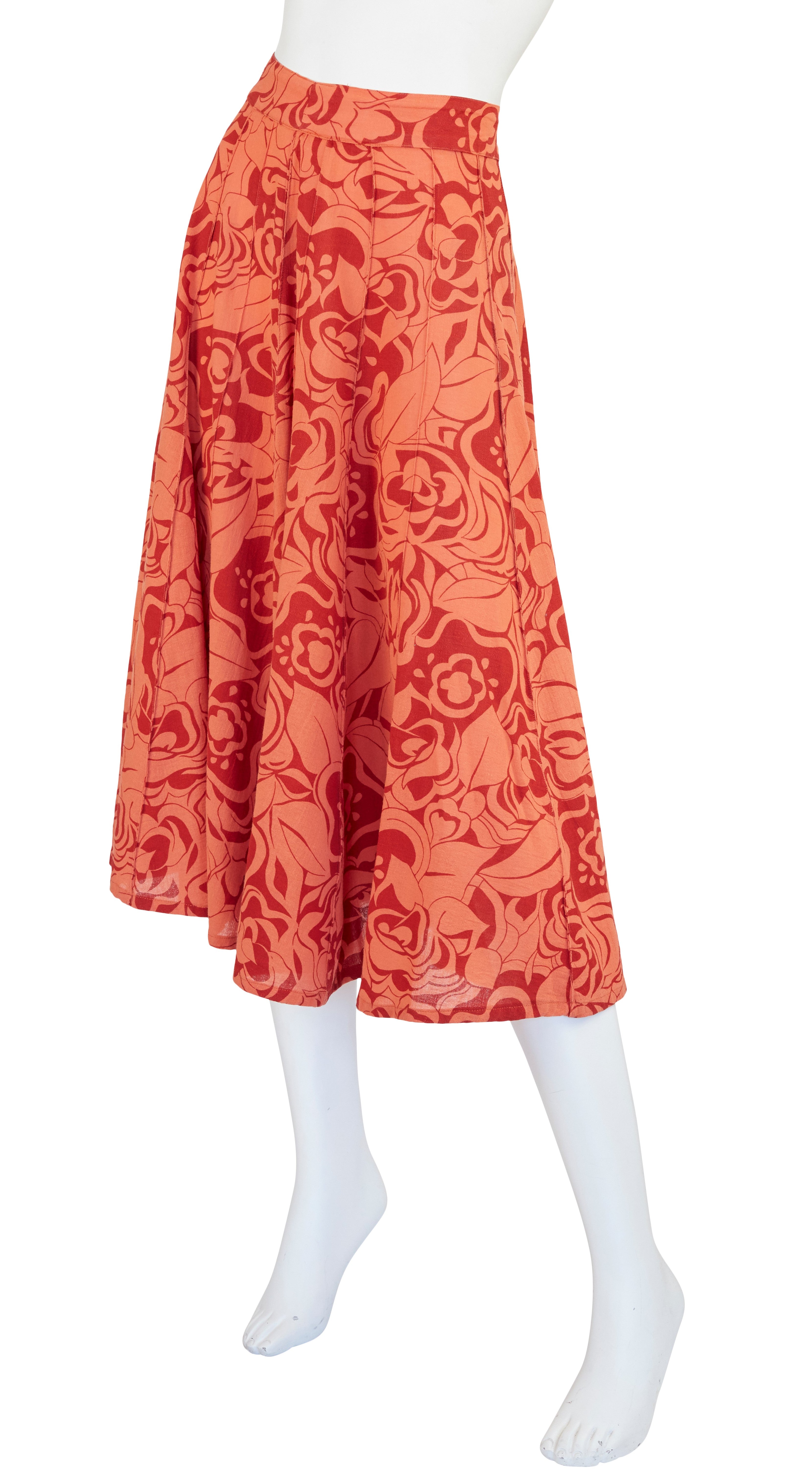 1980s Orange Floral Cotton Circle Skirt