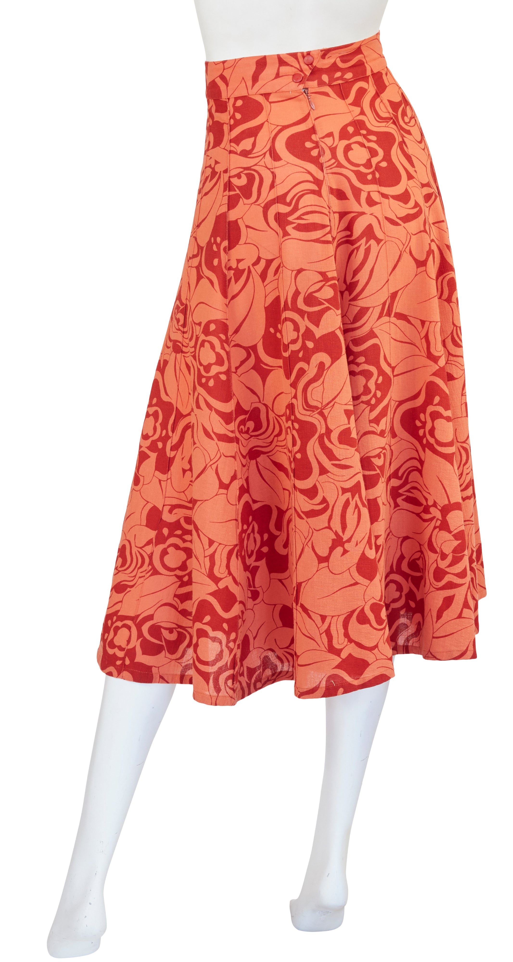 1980s Orange Floral Cotton Circle Skirt