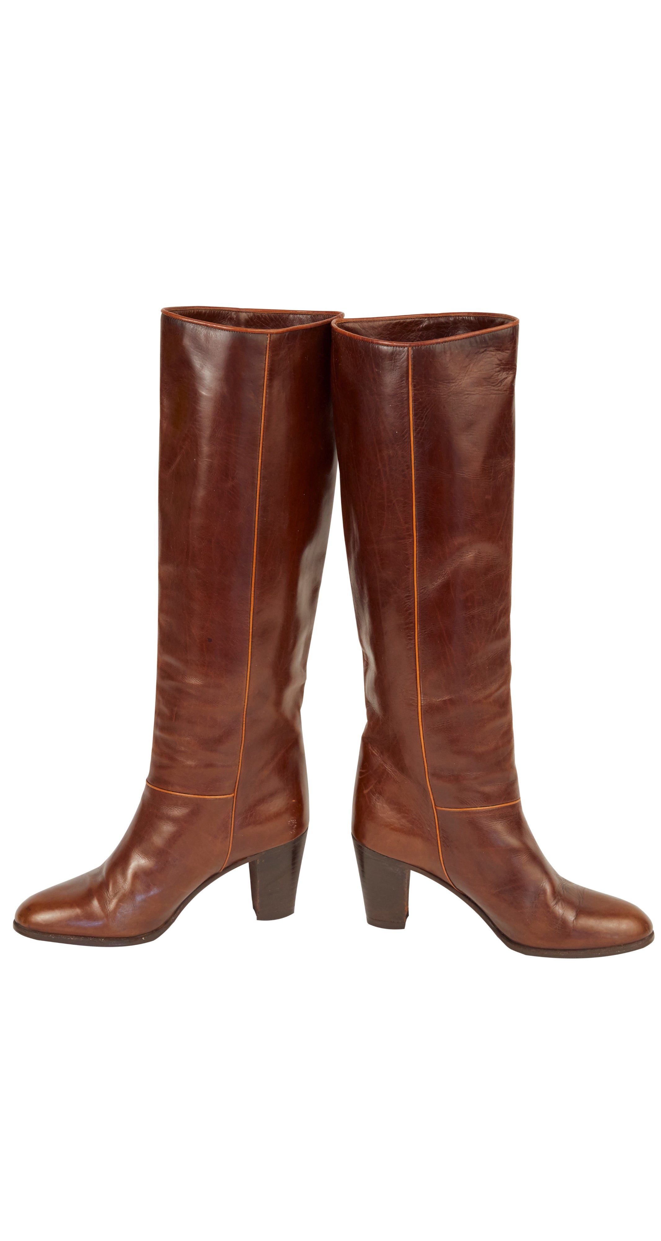 1970s Horsebit Brown Leather Wood Stacked Heel Boots