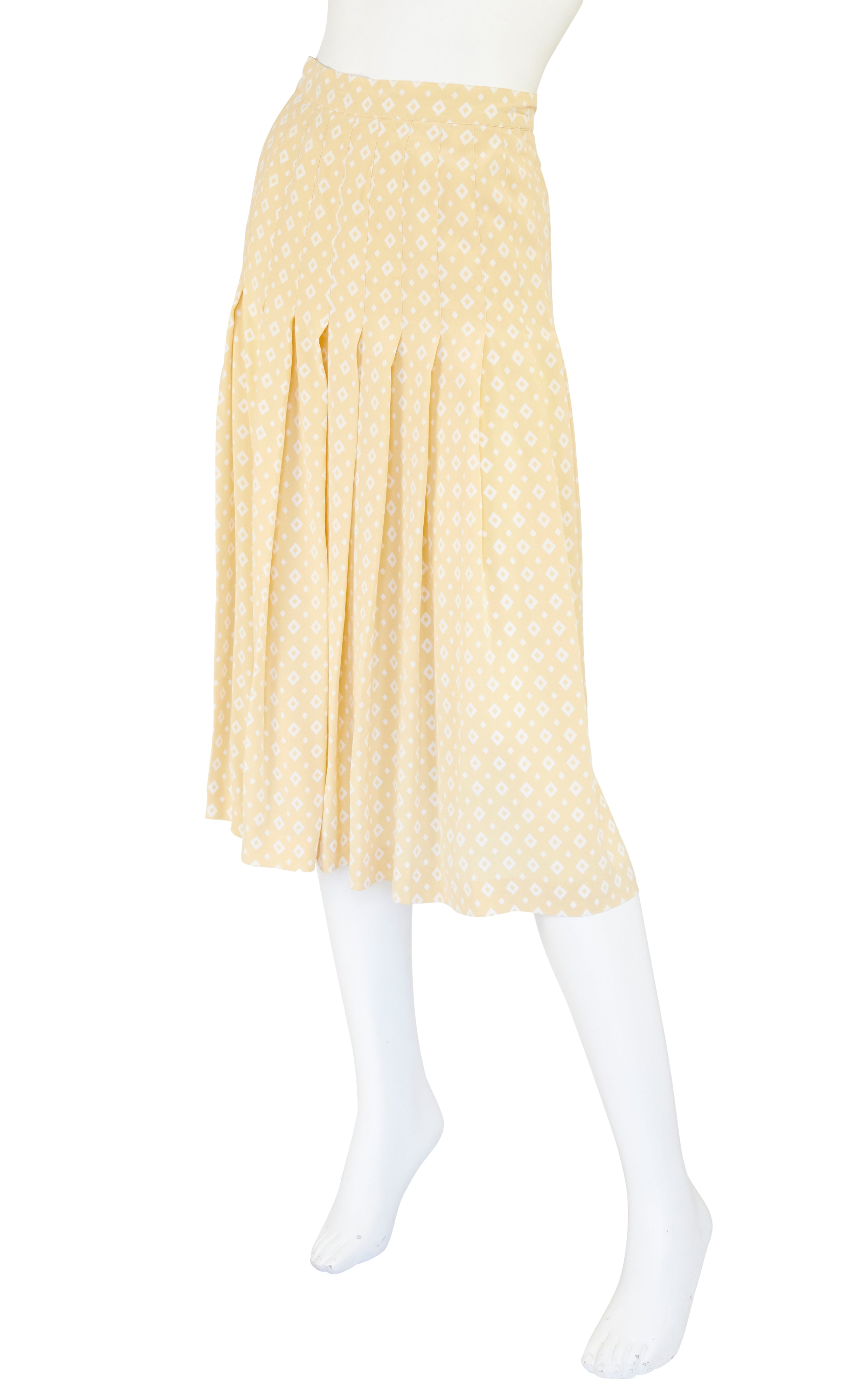 1970s Pale Yellow Silk Pleated Skirt