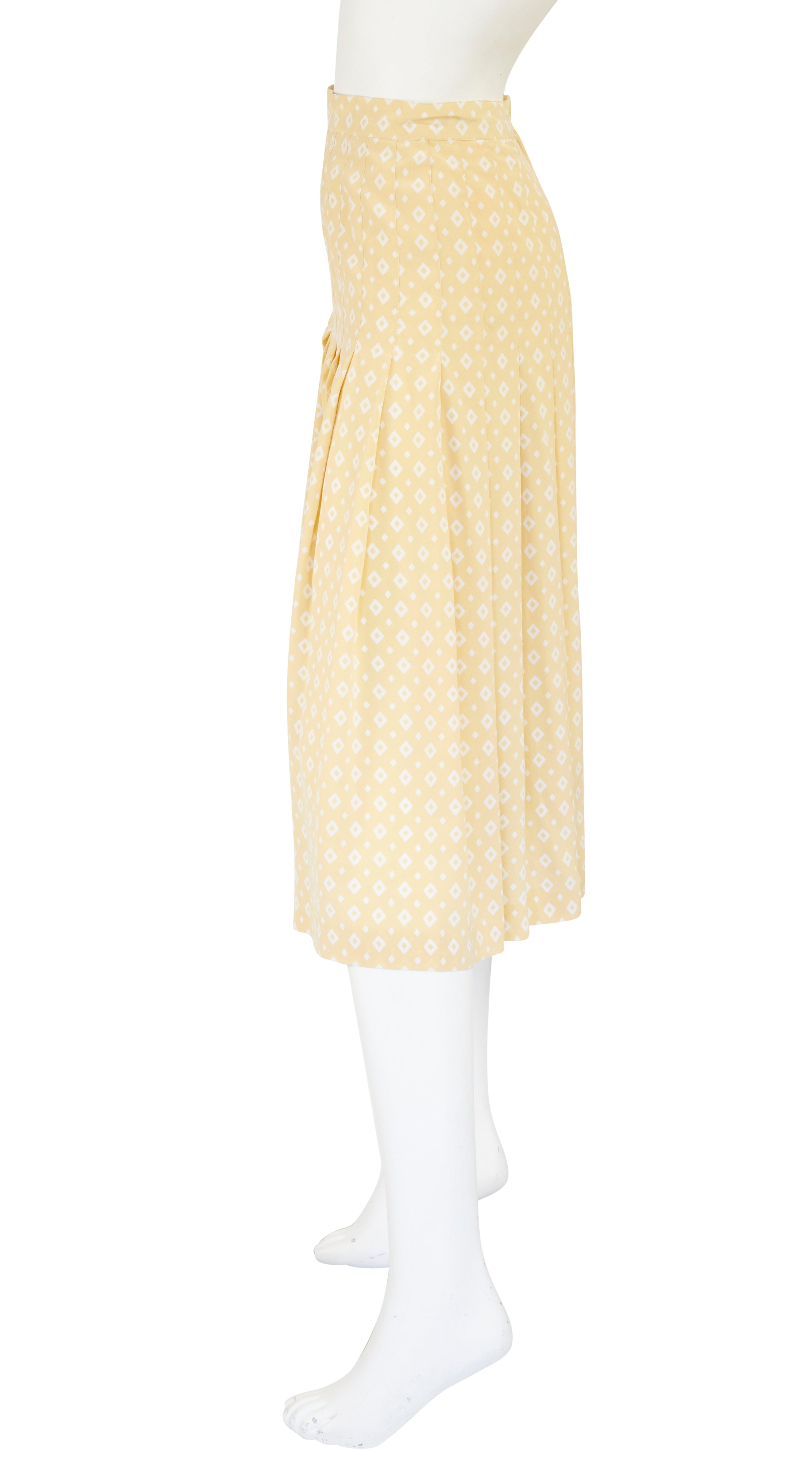 1970s Pale Yellow Silk Pleated Skirt
