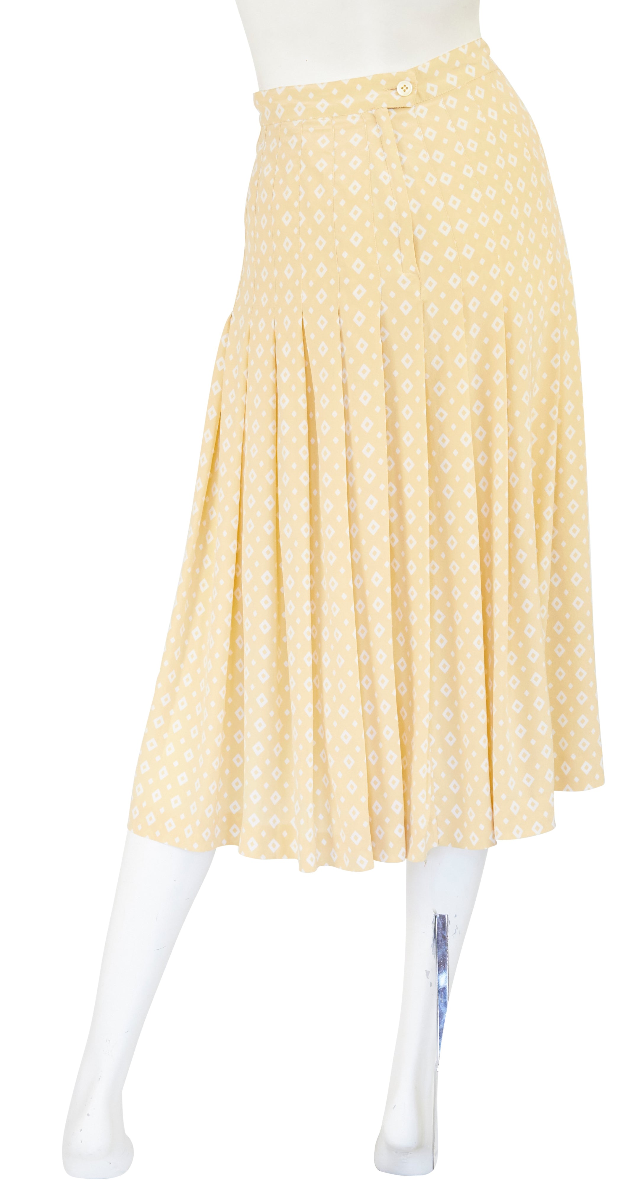 1970s Pale Yellow Silk Pleated Skirt