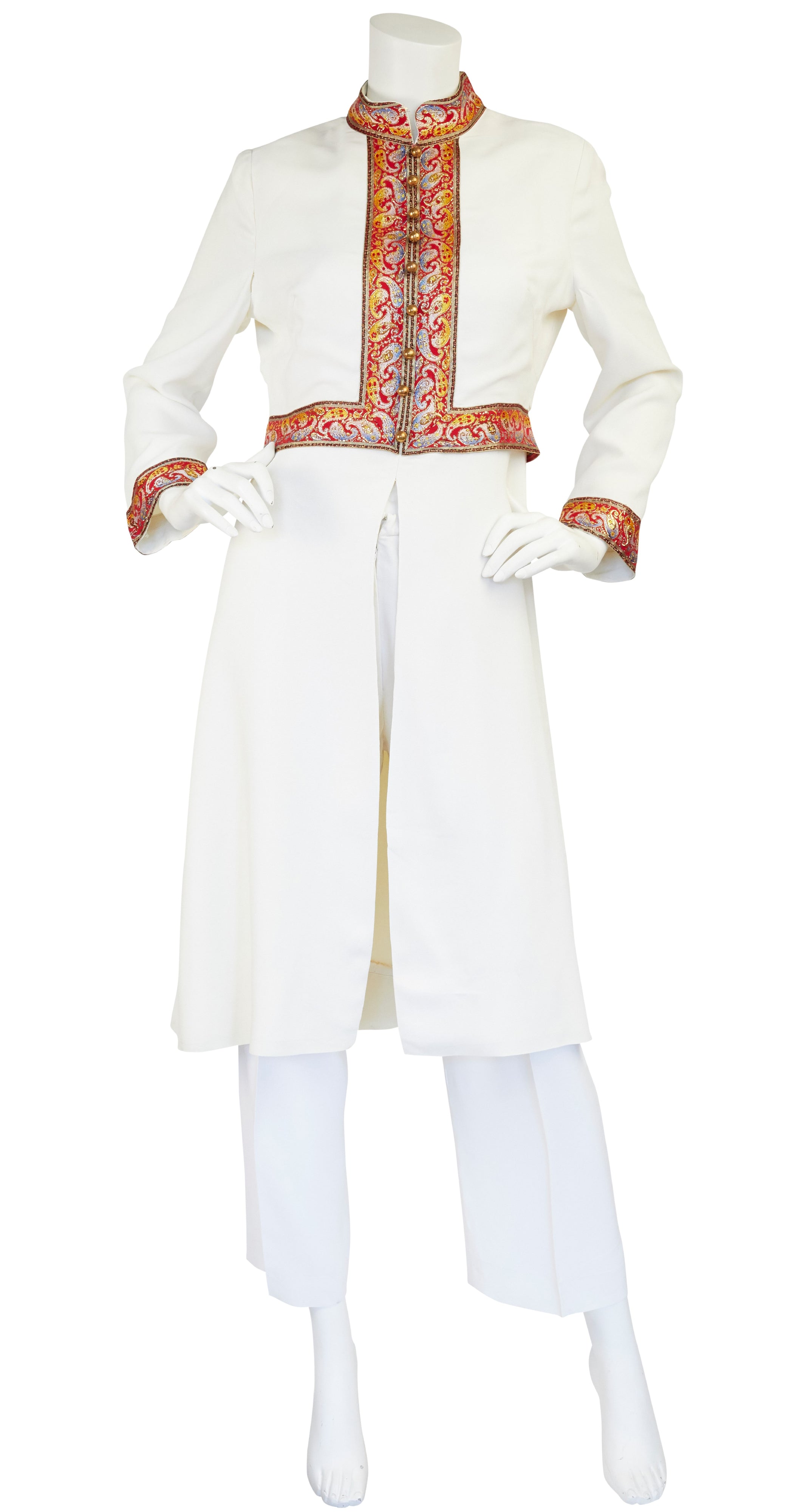 1960s Metallic Paisley & White Crepe Outfit