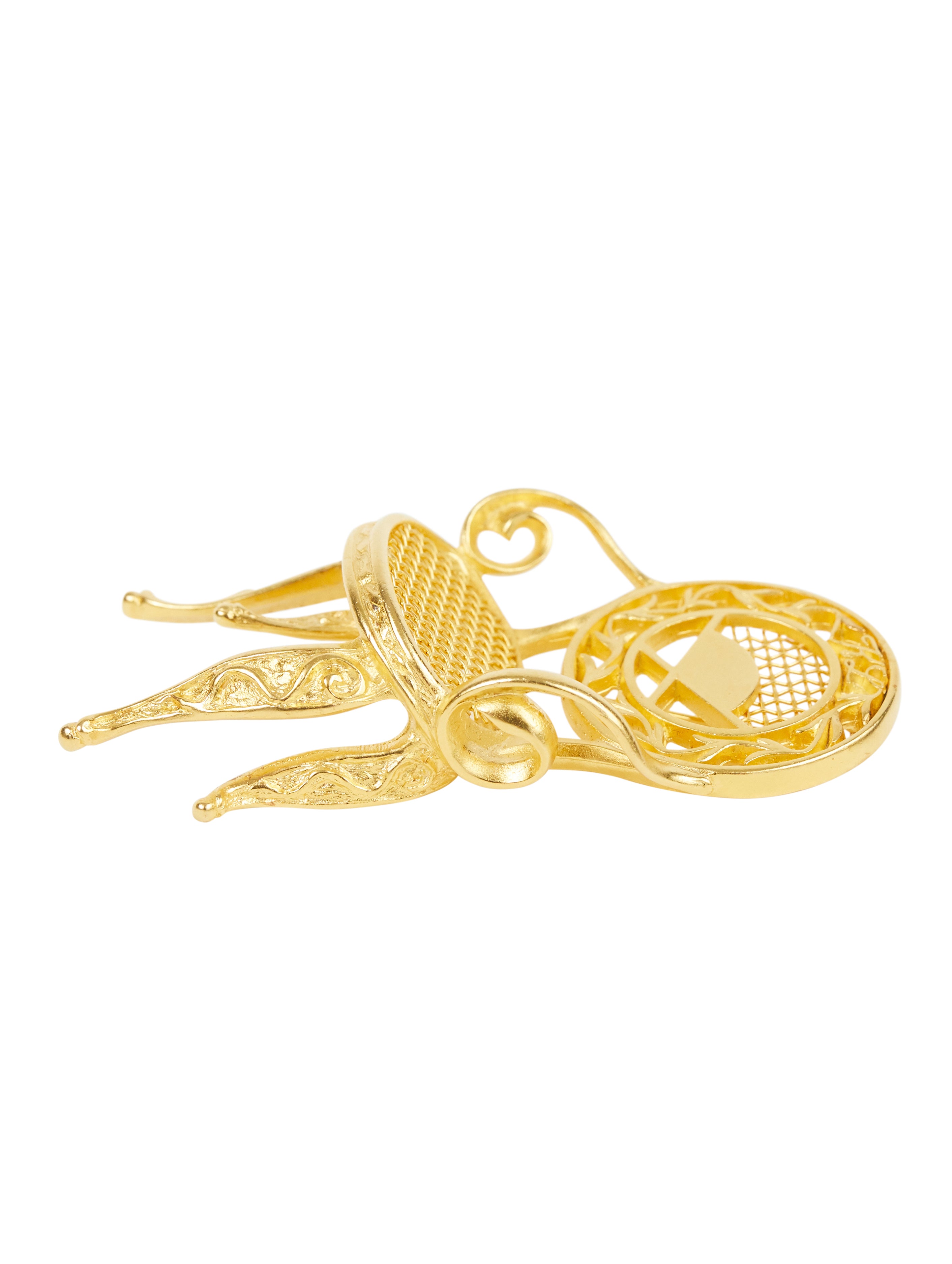 1980s Rococo Louis XV Gold Chair Brooch