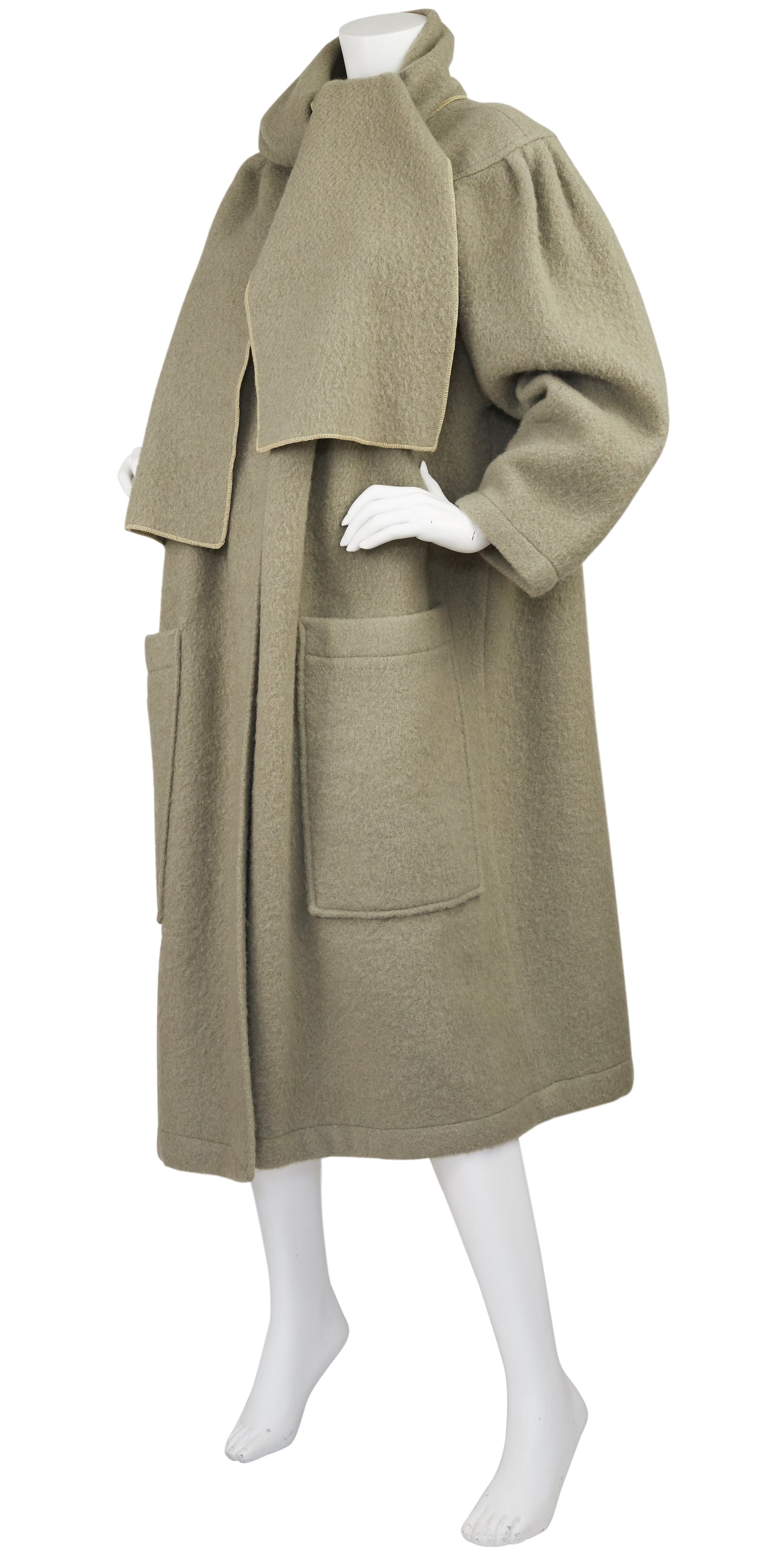 1970s Green Wool Oversized Scarf Coat