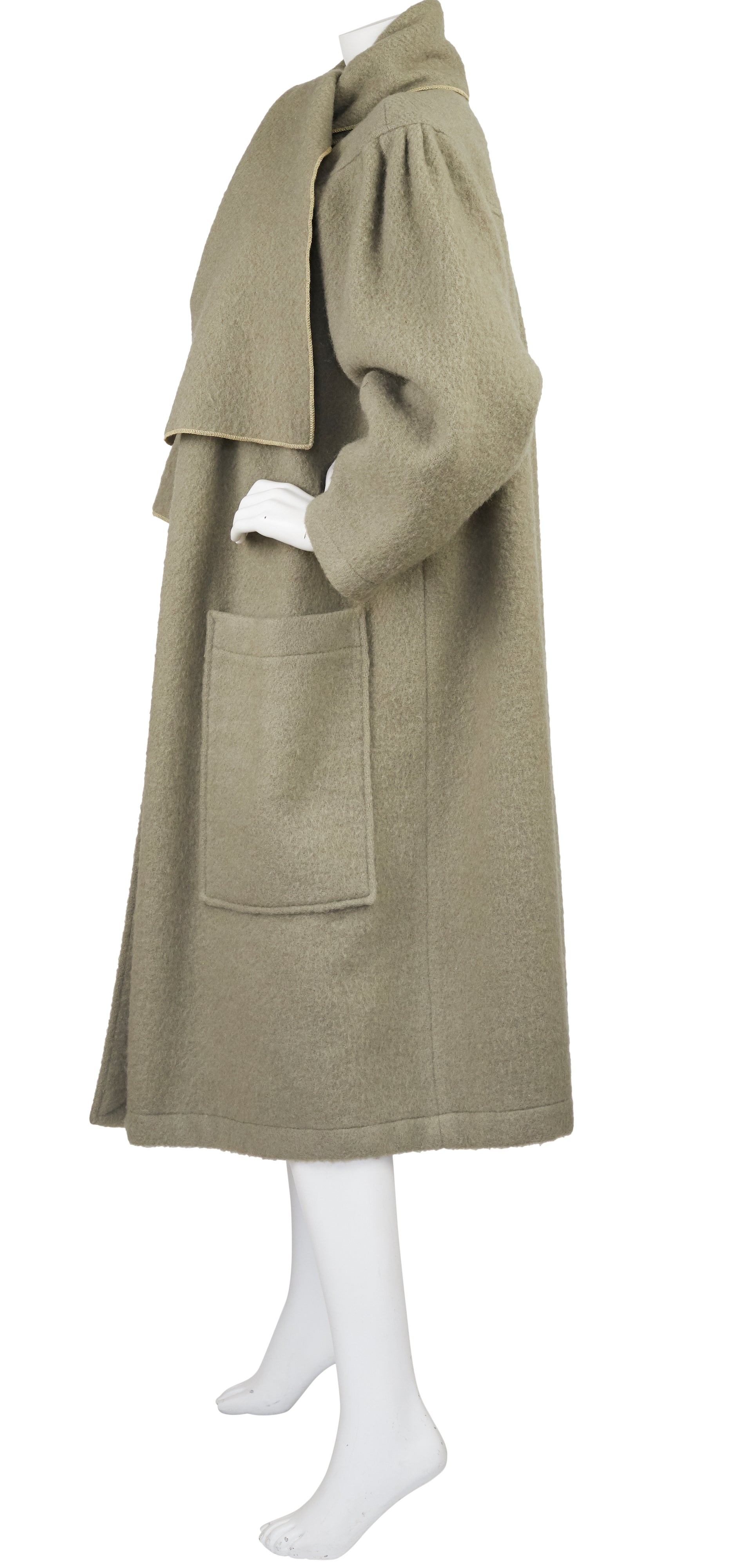 1970s Green Wool Oversized Scarf Coat