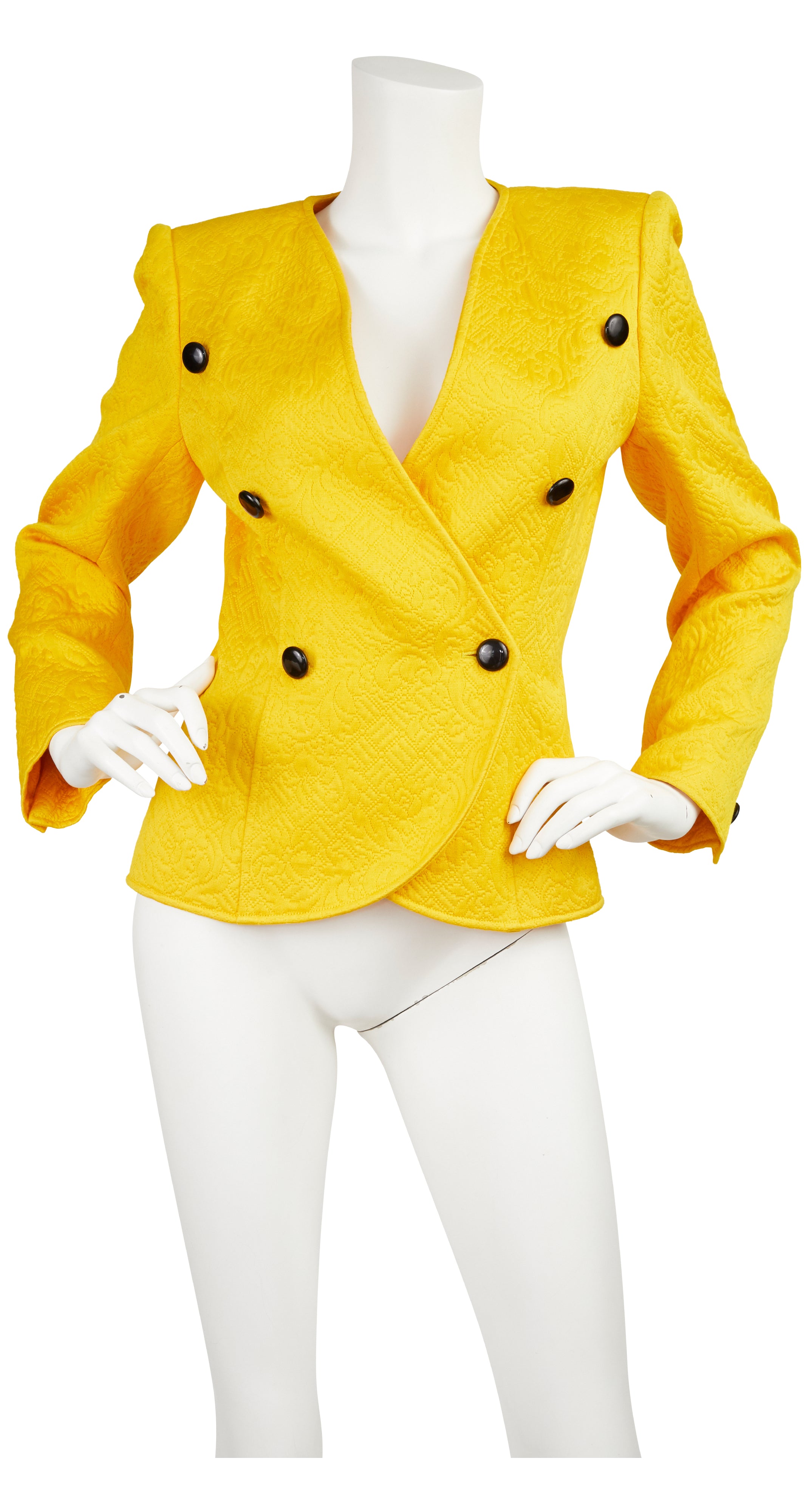 1980s Yellow Quilted Cotton Double-Breasted Blazer