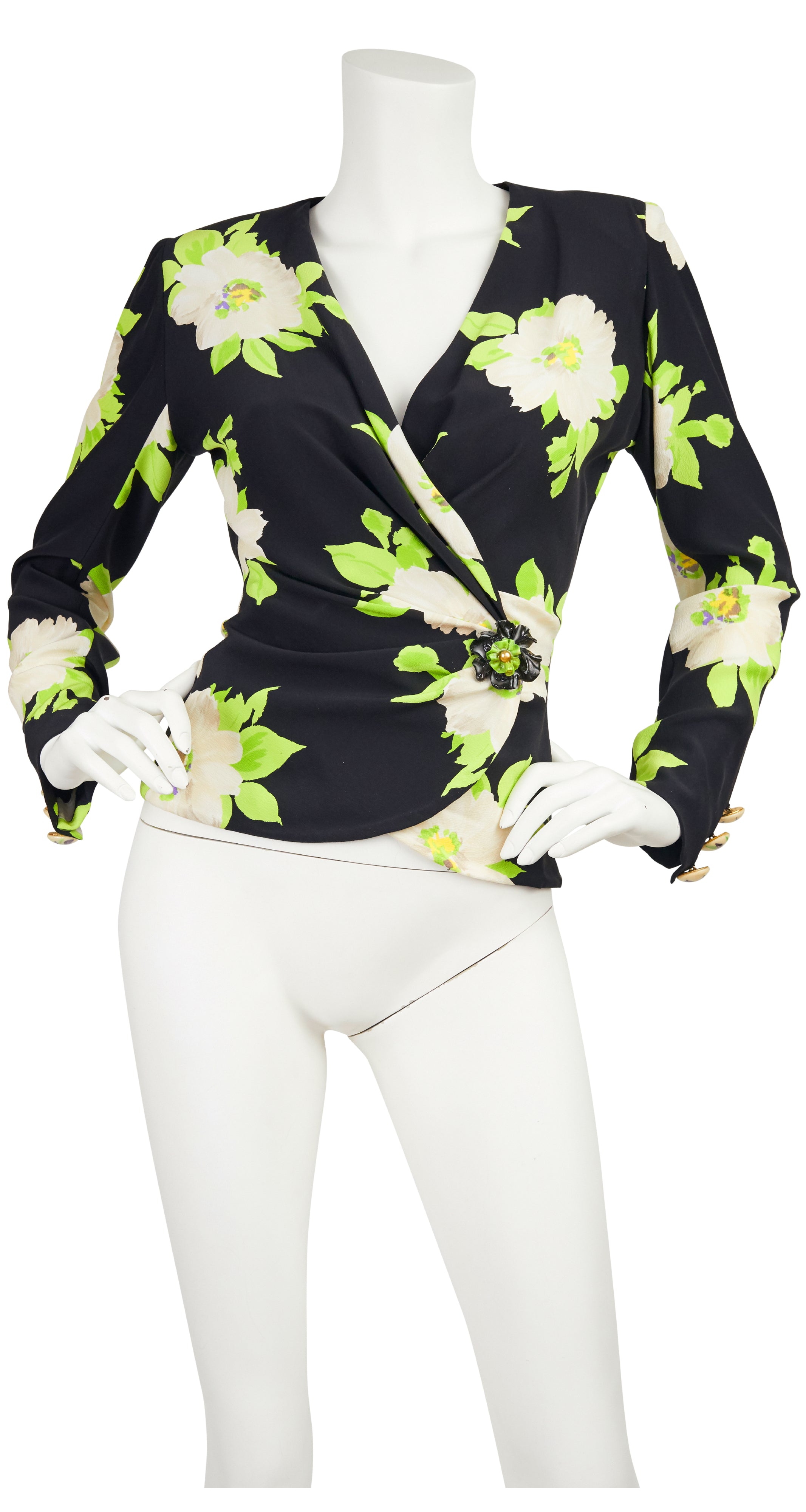 1997 S/S Floral Crêpe de Chine Wrap Blouse