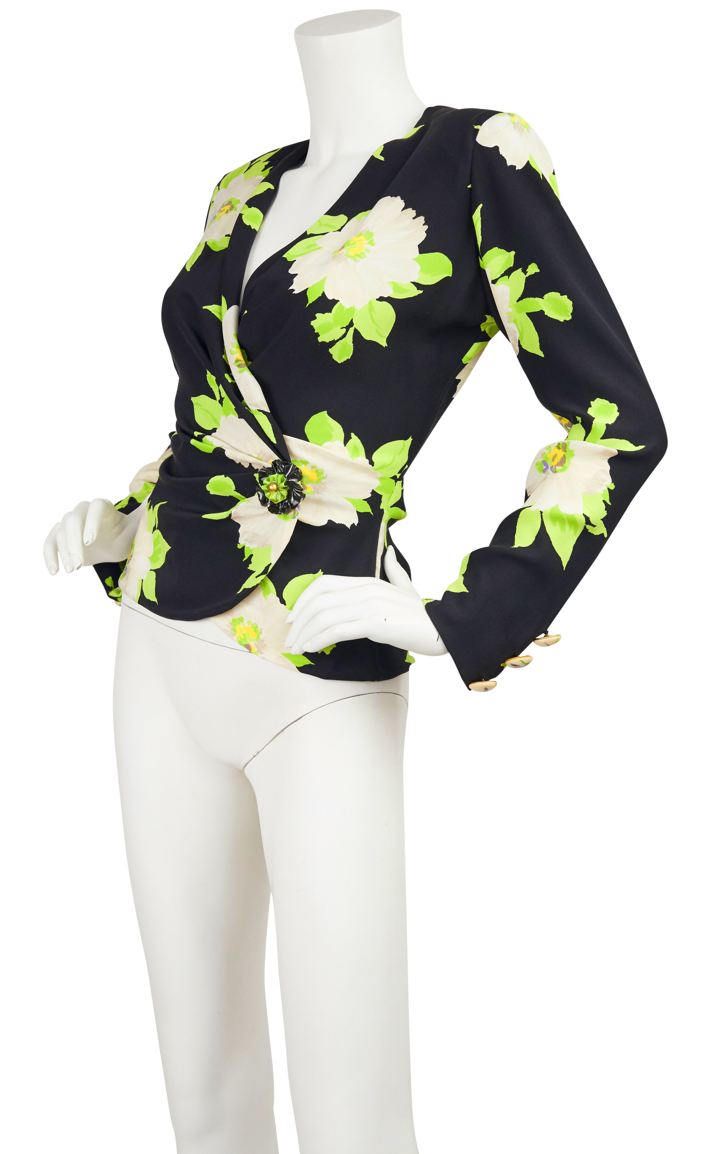 1997 S/S Floral Crêpe de Chine Wrap Blouse