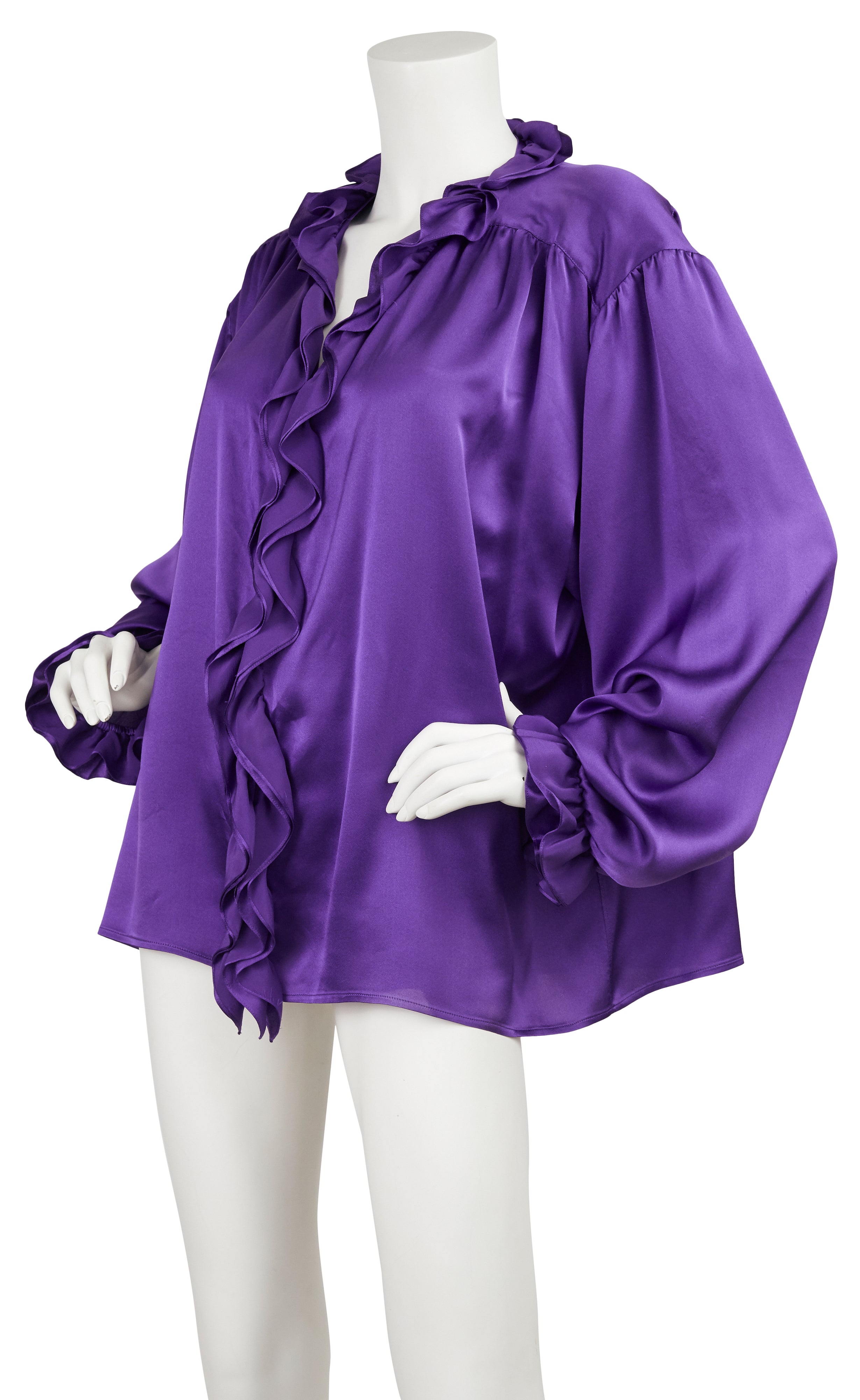 1988 S/S Documented Purple Ruffle Silk Blouse
