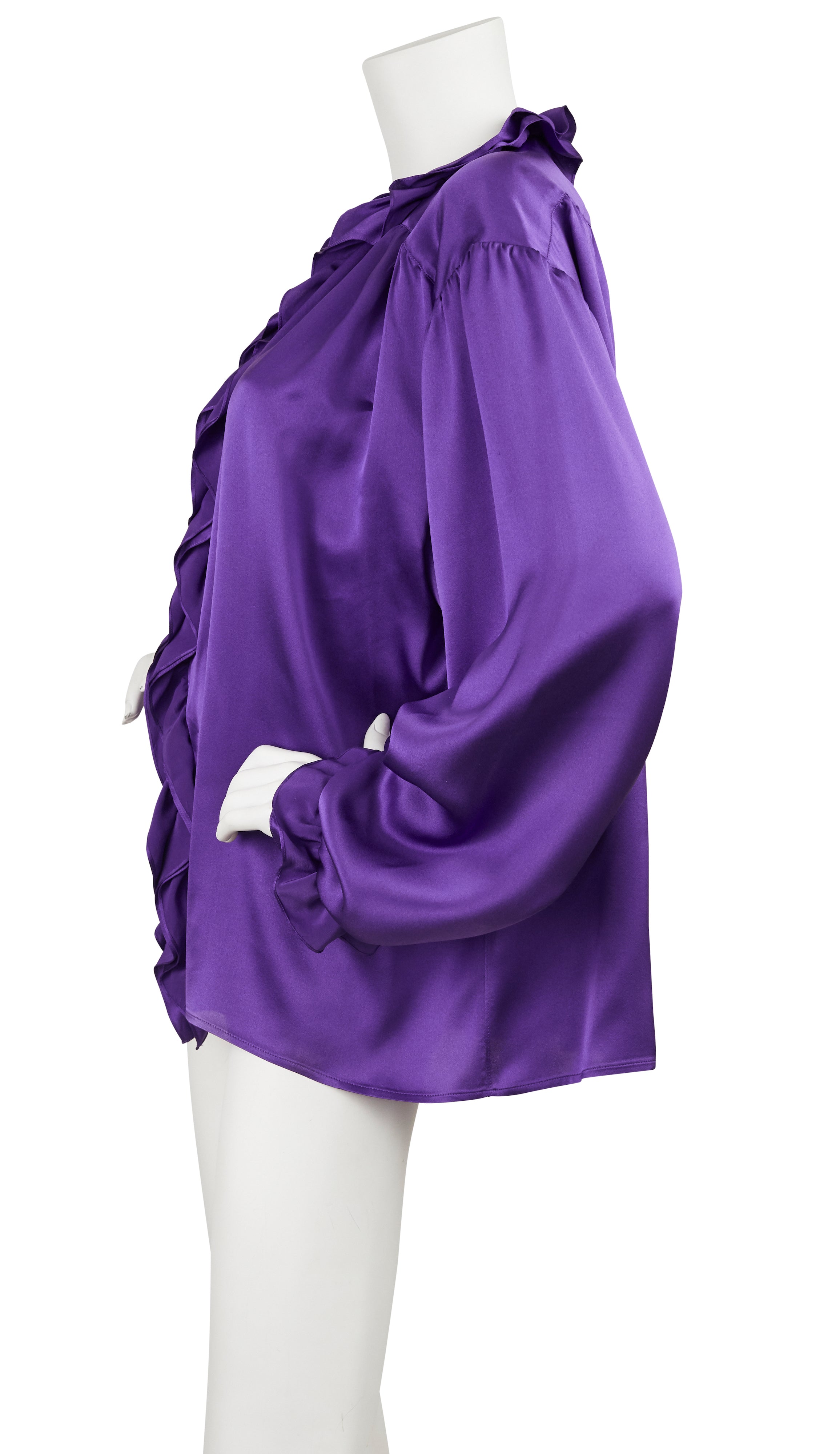 1988 S/S Documented Purple Ruffle Silk Blouse